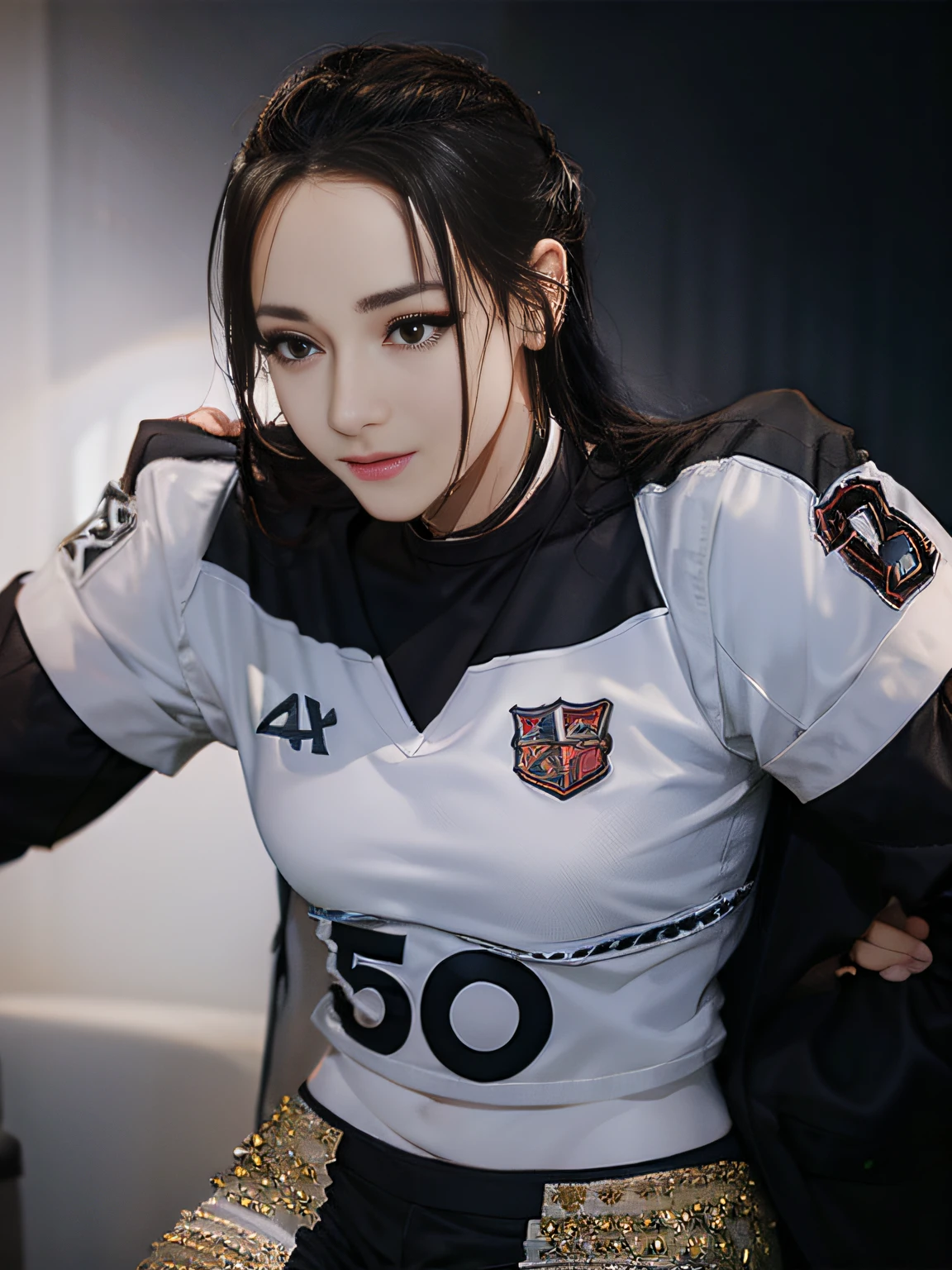Masterpiece, superlative, realistic, wearing trendy football uniforms, HD, photography lighting, 16k