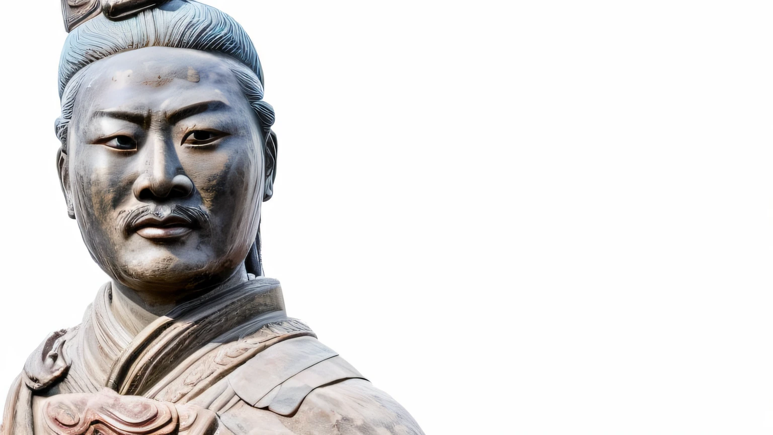 a close up of a statue of a man with a hat on, chinese warrior, large stone statues of heroes, inspired by Ma Shi, ancient soldier, giant clay statue, inspired by Li Cheng, by Cheng Zhengkui, inspired by Xu Xi, subject made of cracked clay, by Xuande Emperor, front facing portrait of samurai, chinese heritage