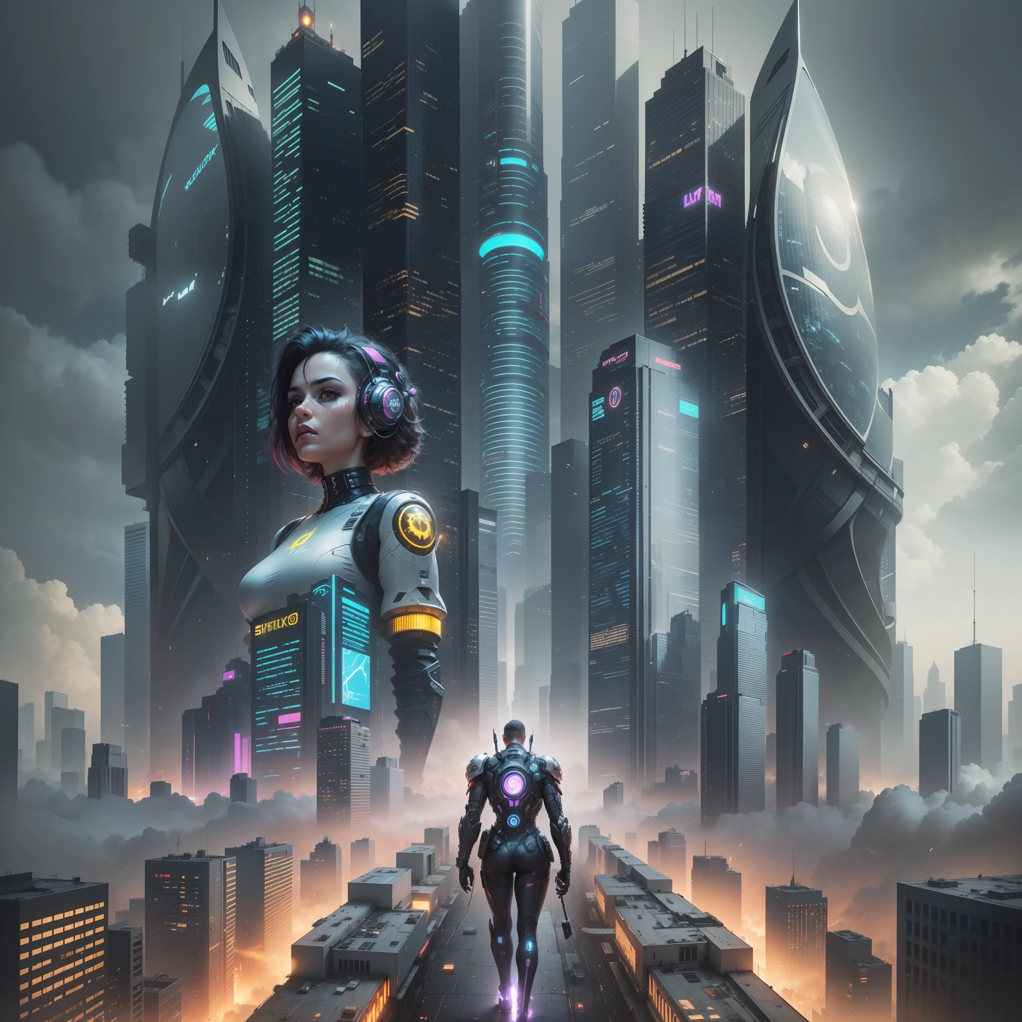 Cyberpunk Futuristic World Sci-Fi Universe Skyscrapers Megalithography Top Quality Ultra High Definition Masterpiece Ultra Real Fantasy