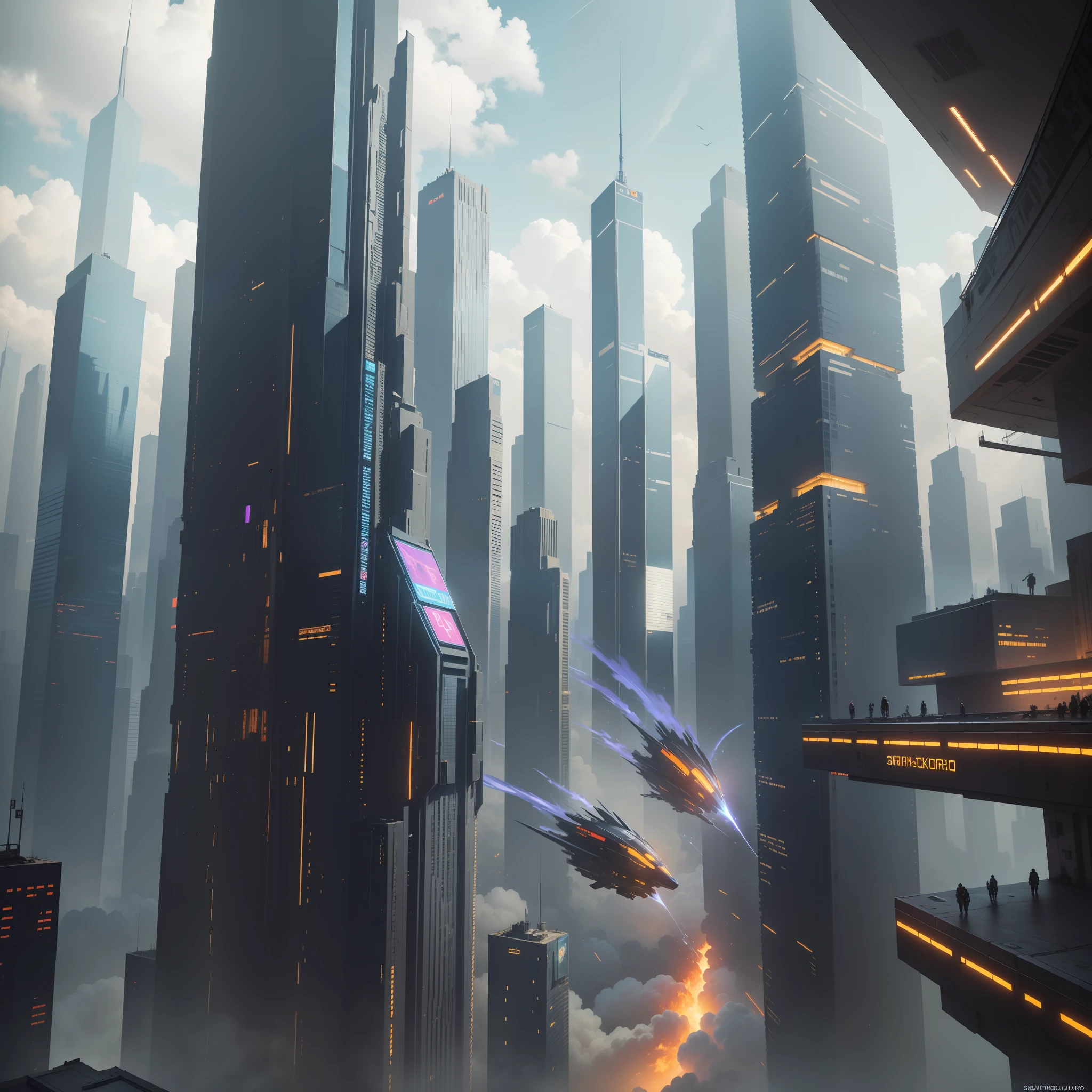 Cyberpunk Futuristic World Sci-Fi Universe Skyscrapers Megalithography Top Quality Ultra High Definition Masterpiece Ultra Real Fantasy