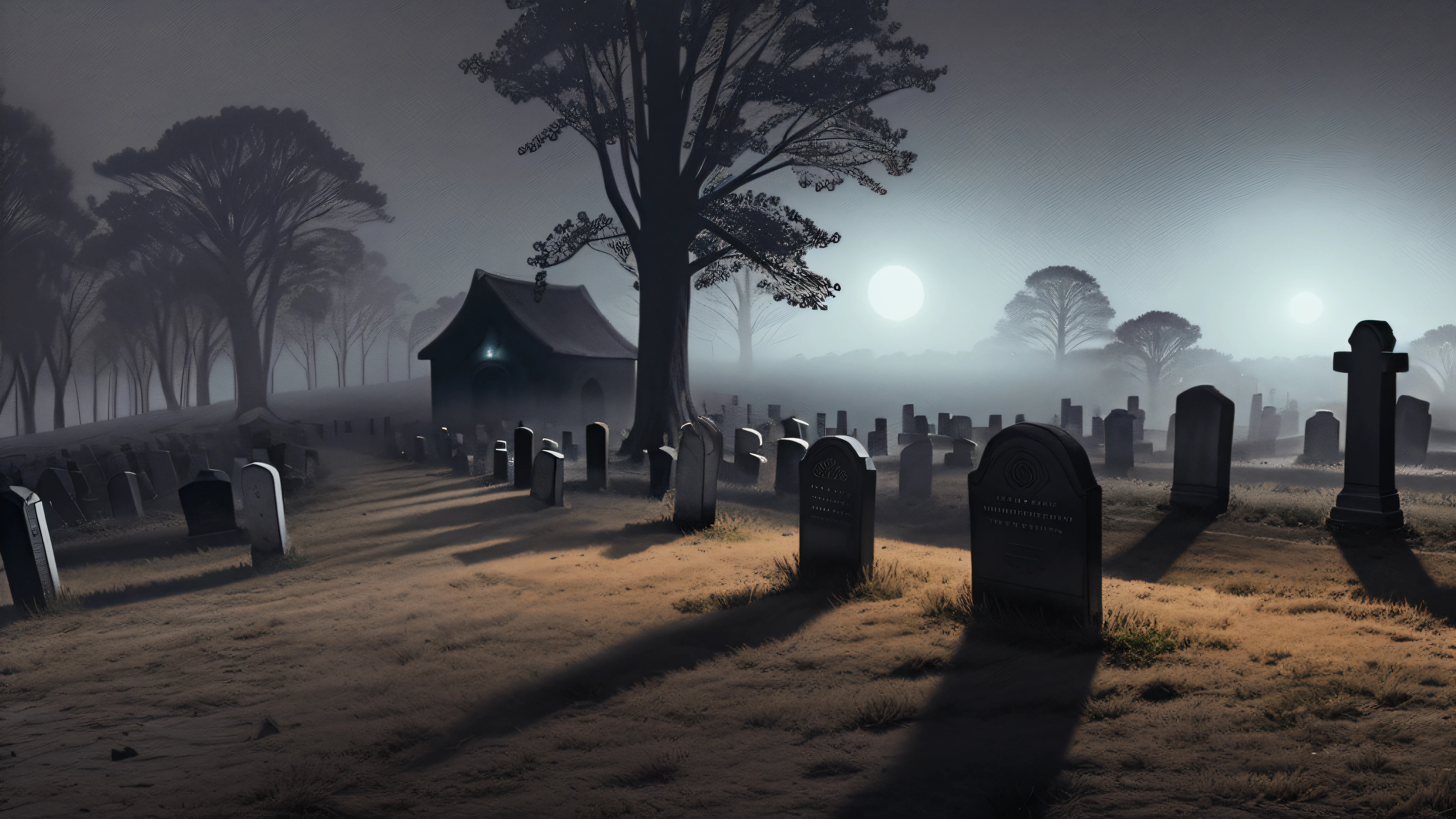 (dark magic:1.2), scary graveyard, fullmoon, moon light, beams of light, dense fog, night, (intricate details), (hyperdetailed), 8k hdr,