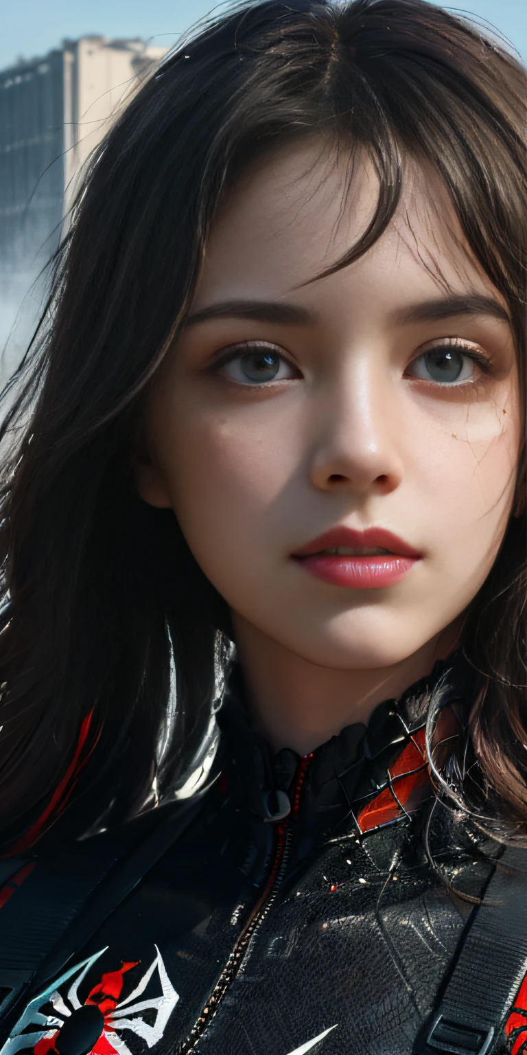 (1girl:1.3), solo, (((extremely detailed face))),(((extremely detailed eyes and face))),beautiful detailed eyes,body-parts__, official art, unified 8k wallpaper, super detailed, beautiful and aesthetic, beautiful, masterpiece, best quality, raw, masterpiece, super fine photo, best quality, super high resolution, photorealistic realism, sunlight, full body portrait, amazing beauty,, dynamic pose, delicate face, vibrant eyes, (from the front), she is wearing a Spider-man suit, red and black color scheme, spider, very detailed abandoned warehouse background, Detailed face, detailed complex busy background, messy, gorgeous, milky white, highly detailed skin, realistic skin details, visible pores, sharp focus, volumetric fog, 8k uhd, DSLR, high quality, film grain, fair skin, photo realism, lomography, huge metropolis in future dystopia, seen from below, translucent