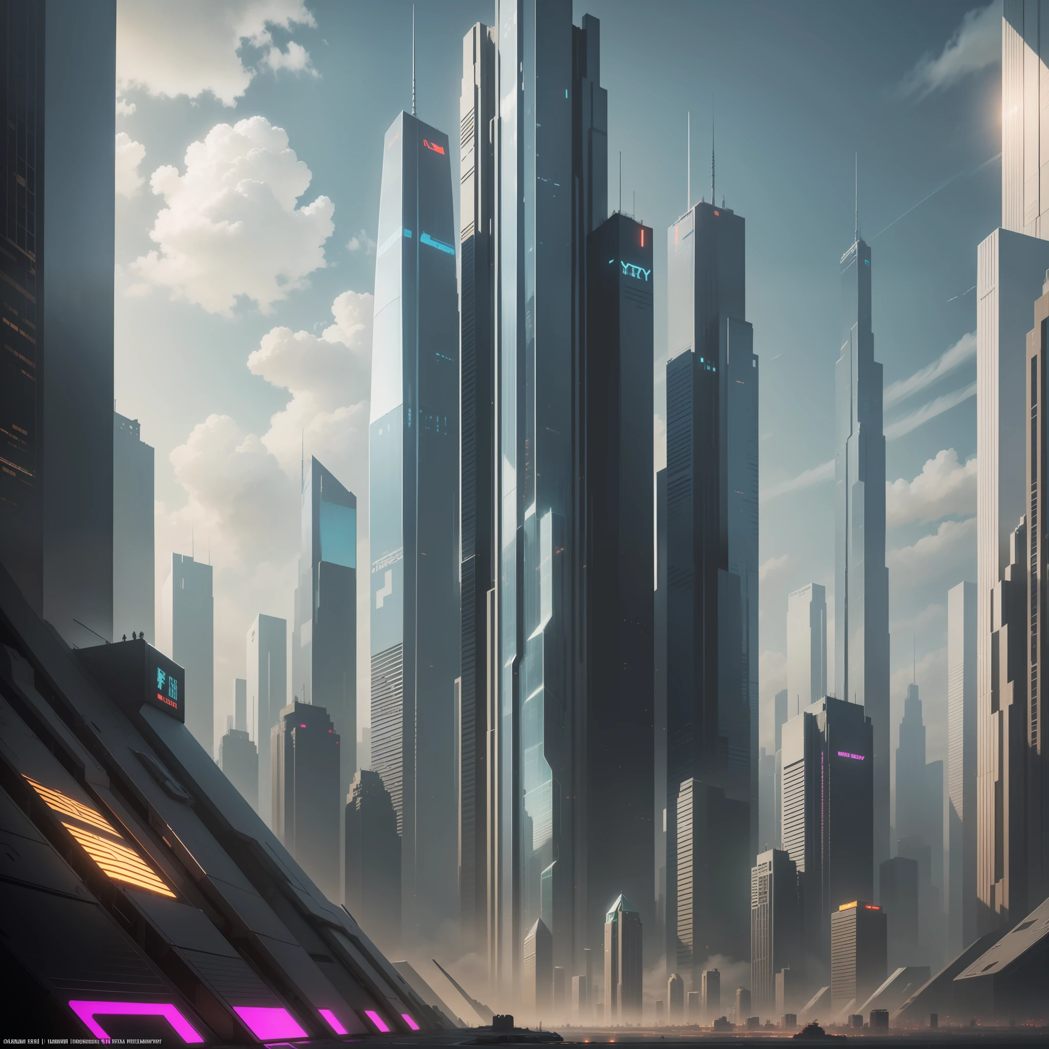 Cyberpunk Futuristic World Sci-Fi Universe Skyscrapers Megalithography Top Quality Ultra High Definition Masterpiece Ultra Real Fantasy
