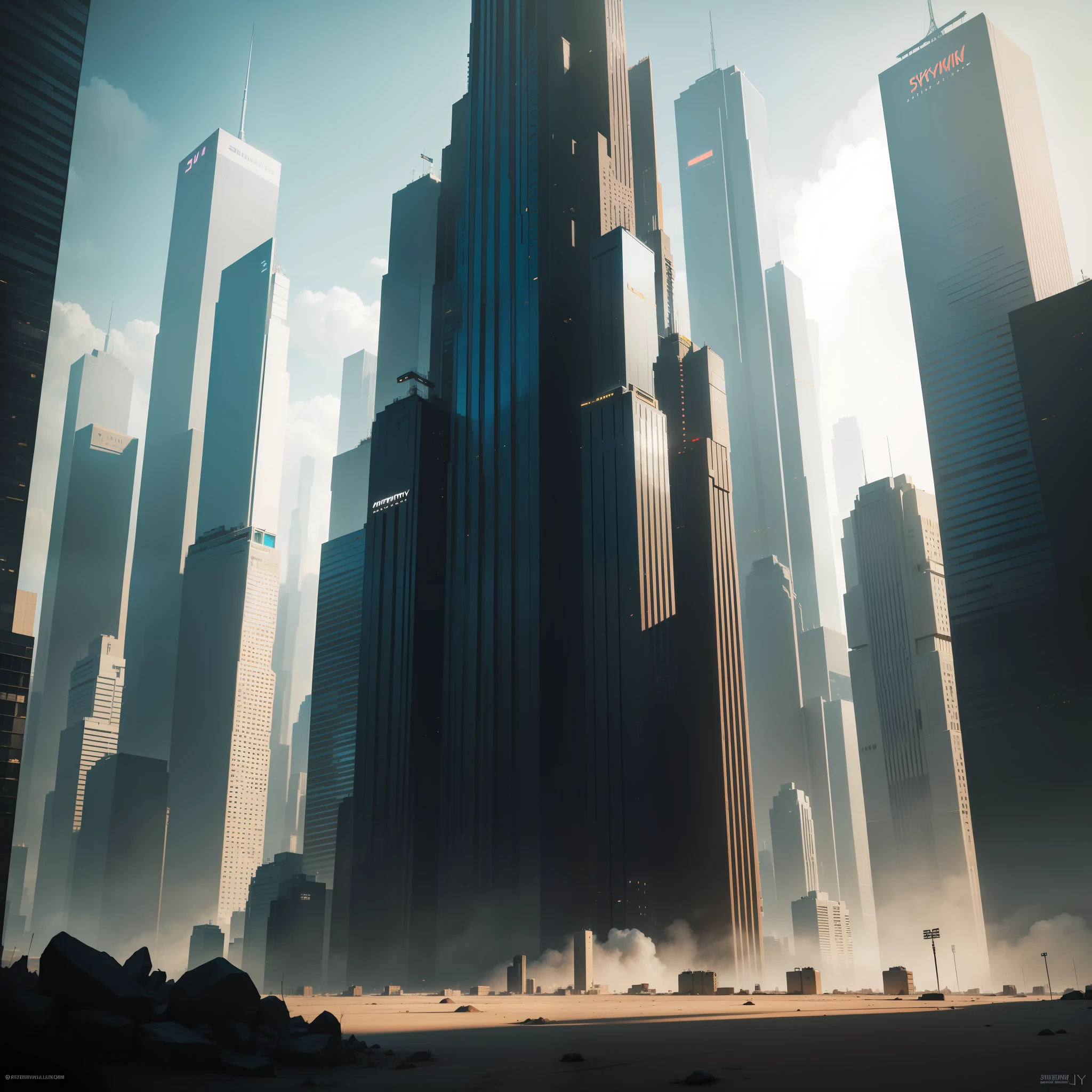 Cyberpunk Futuristic World Sci-Fi Universe Skyscrapers Megalithography Top Quality Ultra High Definition Masterpiece Ultra Real Fantasy