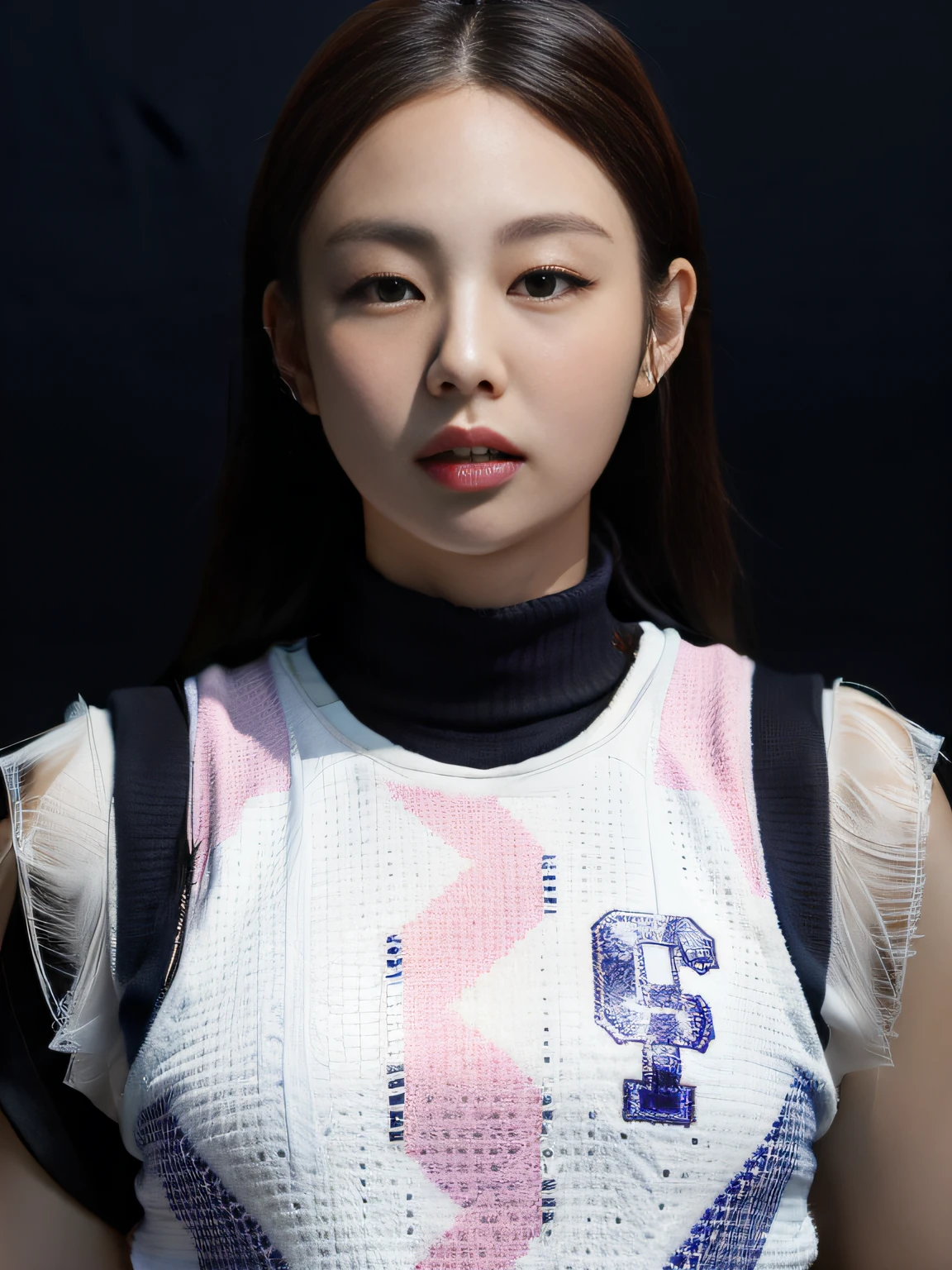 Masterpiece, superlative, realistic, Jennie wearing a trendy football vest, HD, photography lighting, 16k