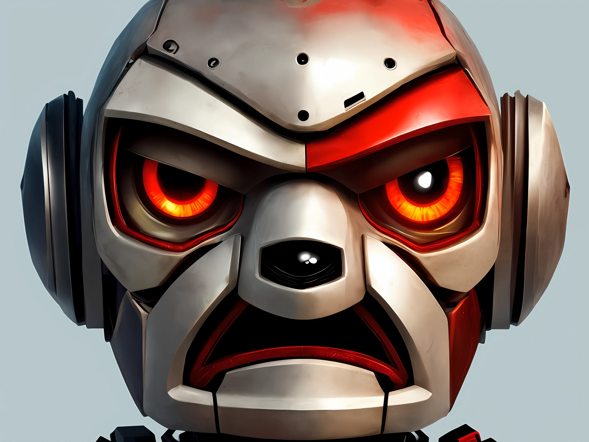 White ROBOT face with angry expression with red eyes