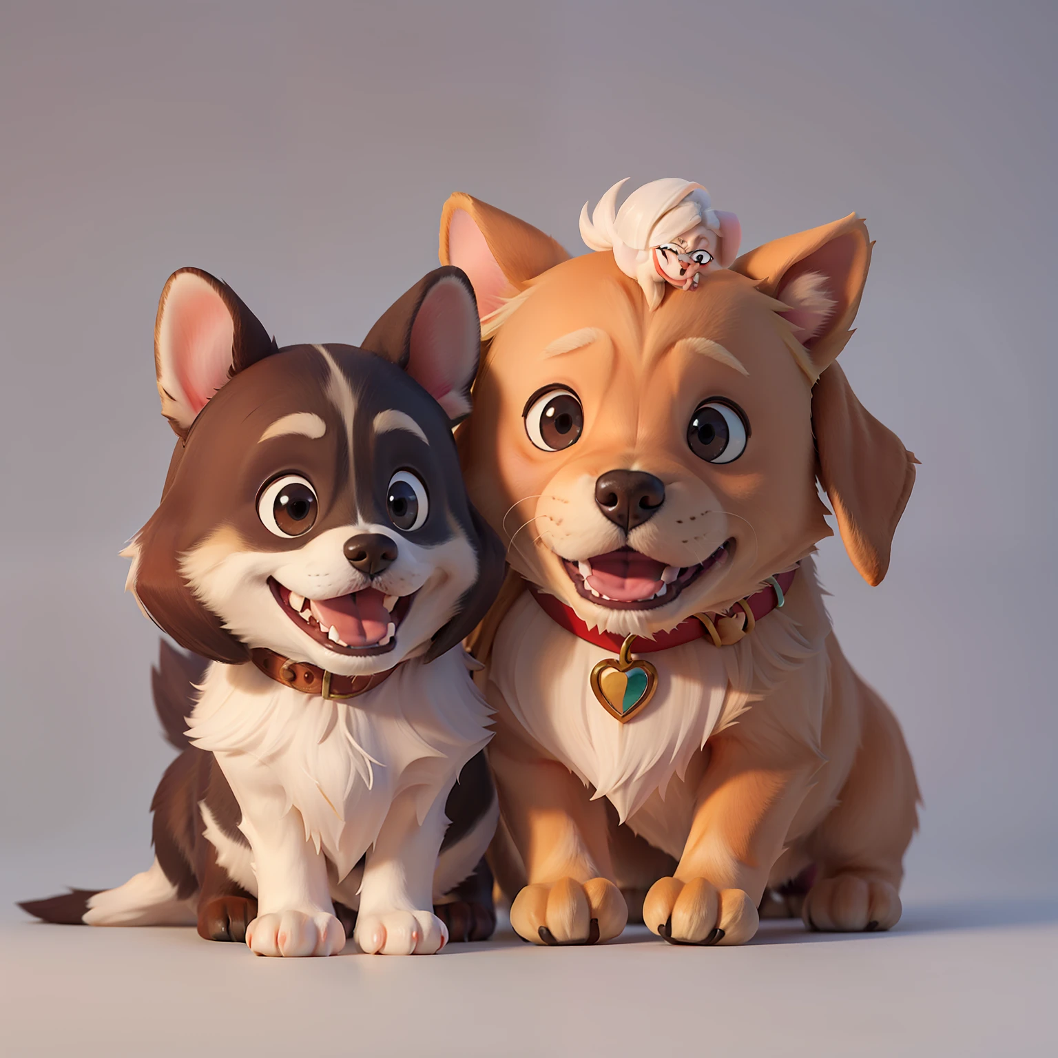 Dog with Puppie, dreamworks cartoon style, white background, happy mood