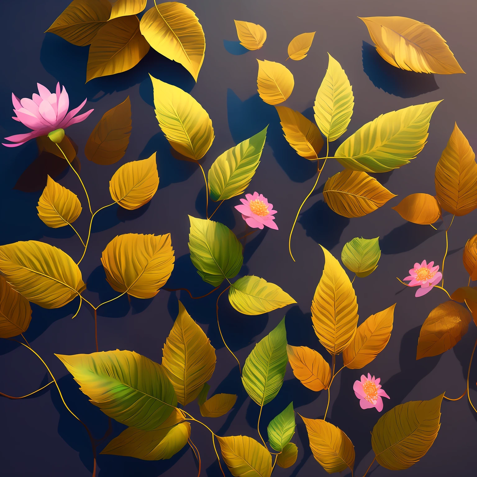 Masterpiece, best quality, (very detailed CG unity 8k wallpaper) (best quality), (best illustration), (best shadows) Nature&#39;s delicate leaves petals of various colors falling in the air light Tracking, super detailed --v6