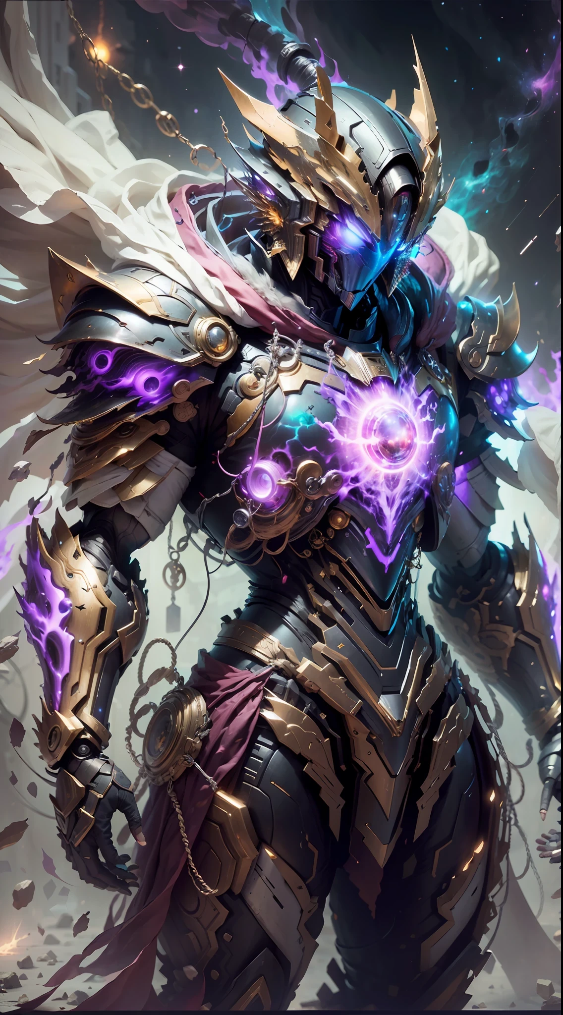 A Dragon Emperor in the Milky Way, Sun Surface on background, Golden Saint Seiya Limb Armor, (Cloak), (Dragon Symbol: 1.5), (Gundam Exia: 1.5), (Starry Sky: 1.8) (Mecha) (Mechanical) (Armor), (Open leg: 1.3), Perfect, (Wide Angle), (Black Background: 1.6), Best Quality, Masterpiece, Super Resolution, (Reality: 1.4), Crazy Detail, Unrealistic Engine Style, Boca Effect, David La Chapelle style lens, bioluminescent palette: light blue, light gold, light pink, bright white, wide angle, ultra-fine, cinematic still life, vibrant, Sakimichan style, perfect eyes, highest image quality 8K, inspired by Harry Winston, Canon EOS R 6 shooting masterpiece "Chaos 50,--, under eye mole, ray tracing, surrealism, textured skin --s2