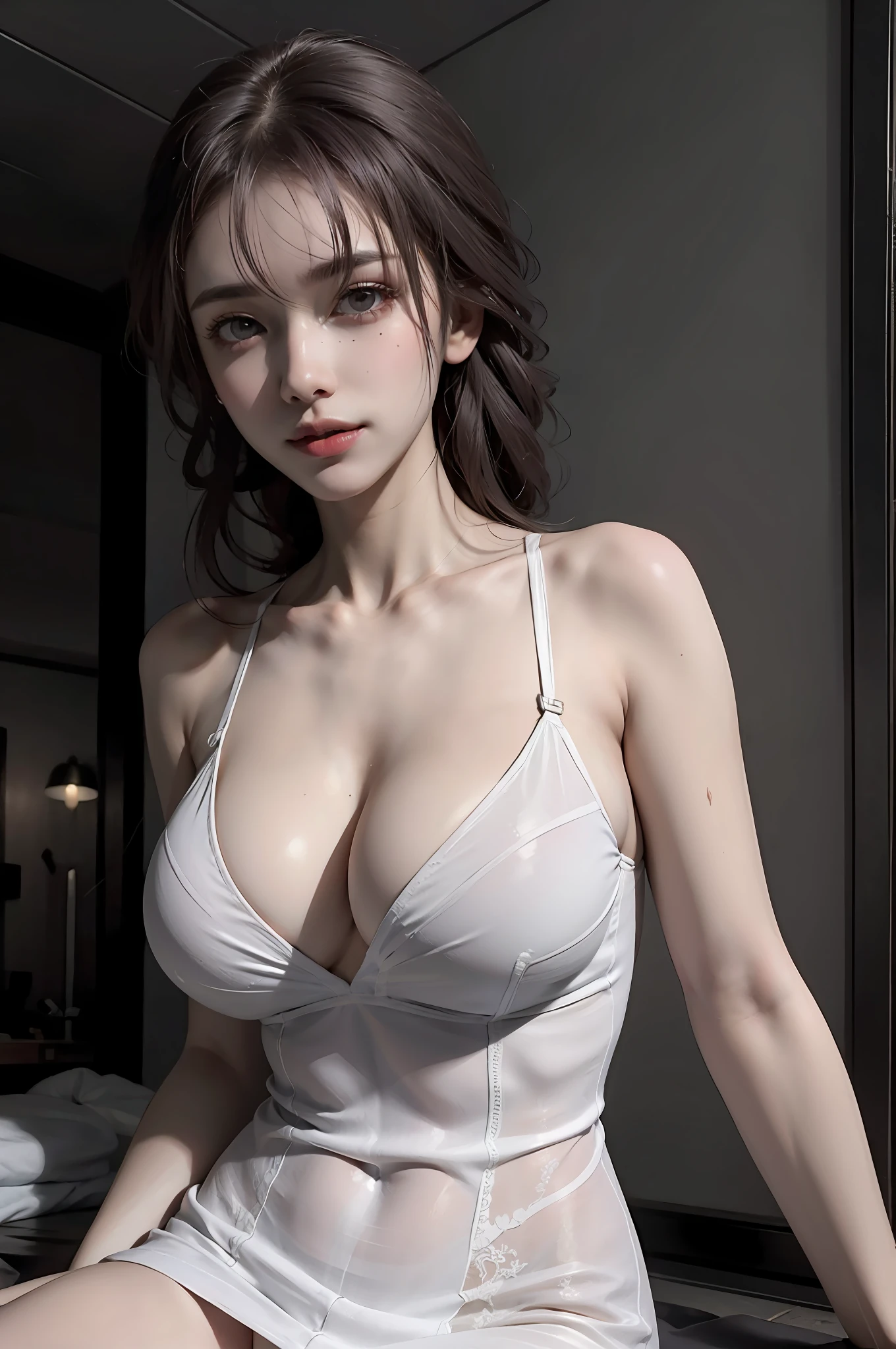 The chest is wrapped in white clothes, big breasts