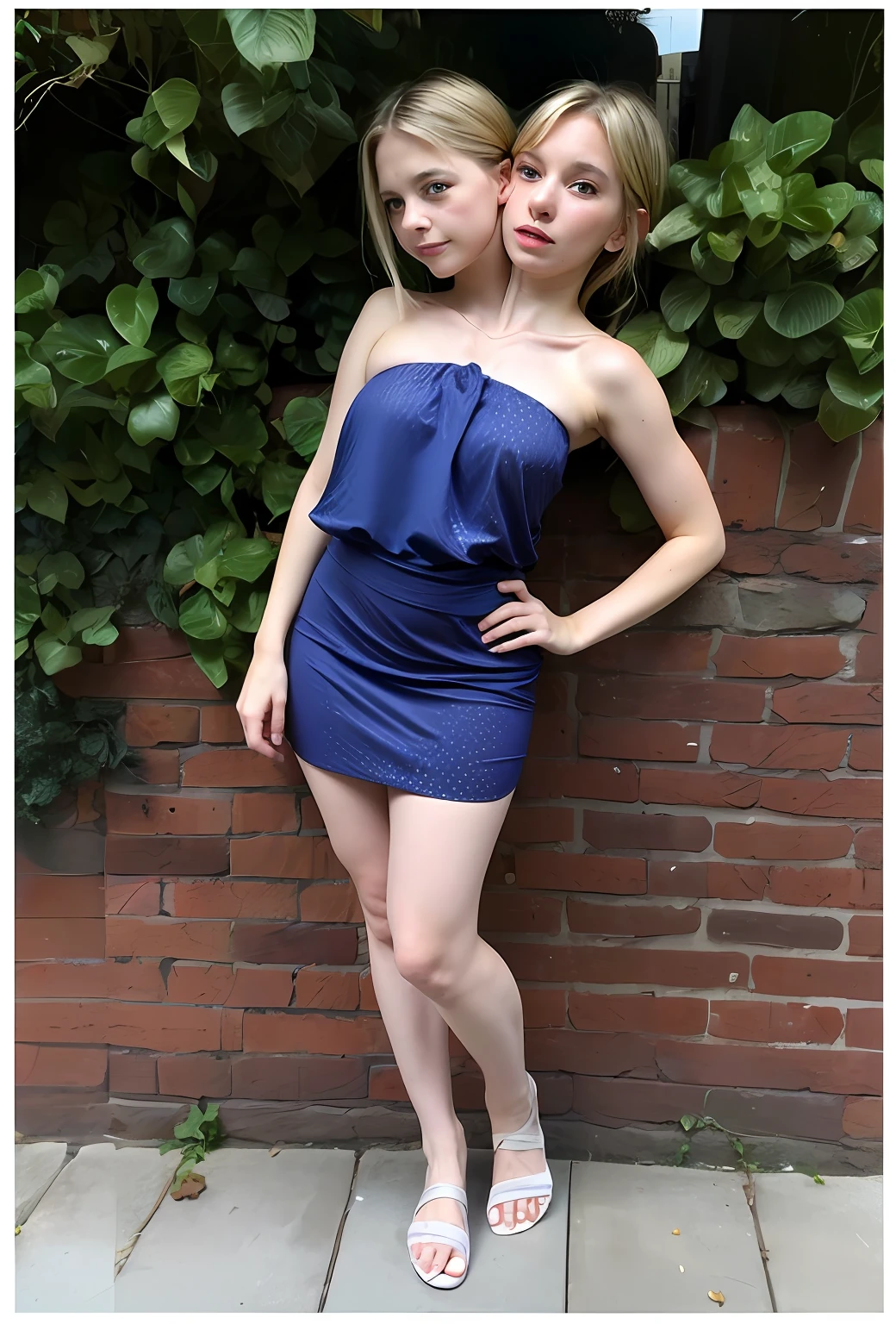 2heads, mom and daughter, (1head:1.5 child), (1head:1.5 young adult) (one torso:1.5), Irish, white girls, age difference, (two heads on one body:1.4), (first head uncomfortable:1.5), (second head unhappy:1.5) conjoined twins, heads side by side, one torso, young, uncomfortable, barefoot