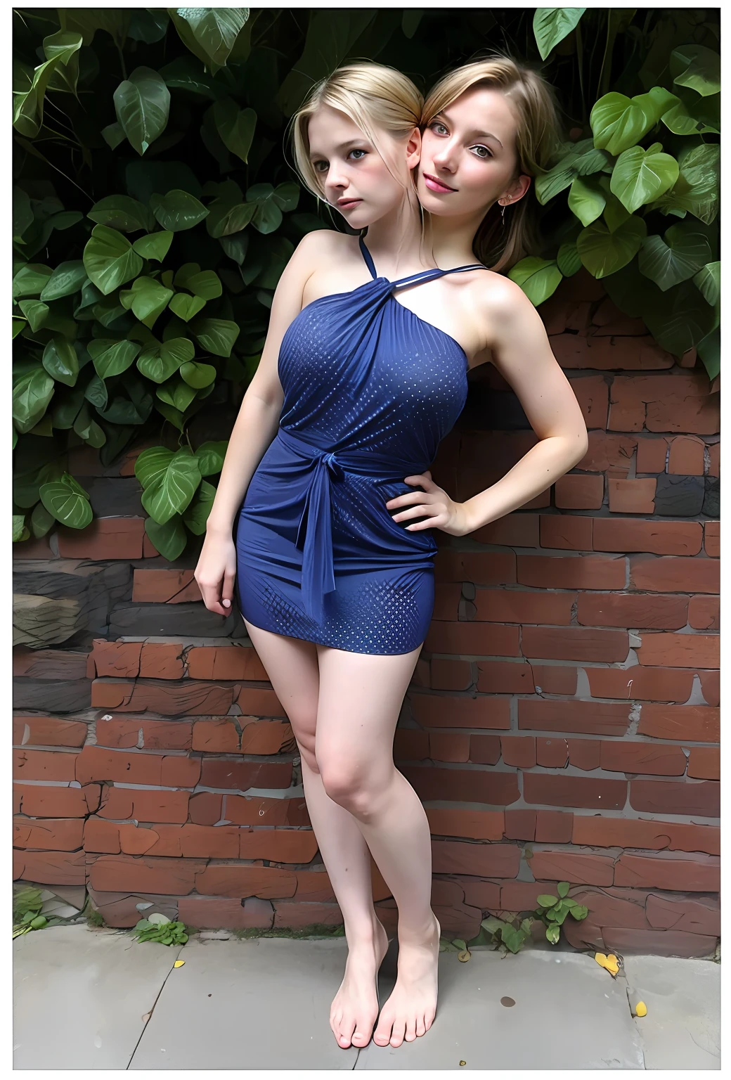 2heads, mom and daughter, (1head:1.5 child), (1head:1.5 young adult) (one torso:1.5), Irish, white girls, age difference, (two heads on one body:1.4), (first head uncomfortable:1.5), (second head unhappy:1.5) conjoined twins, heads side by side, one torso, young, uncomfortable, barefoot