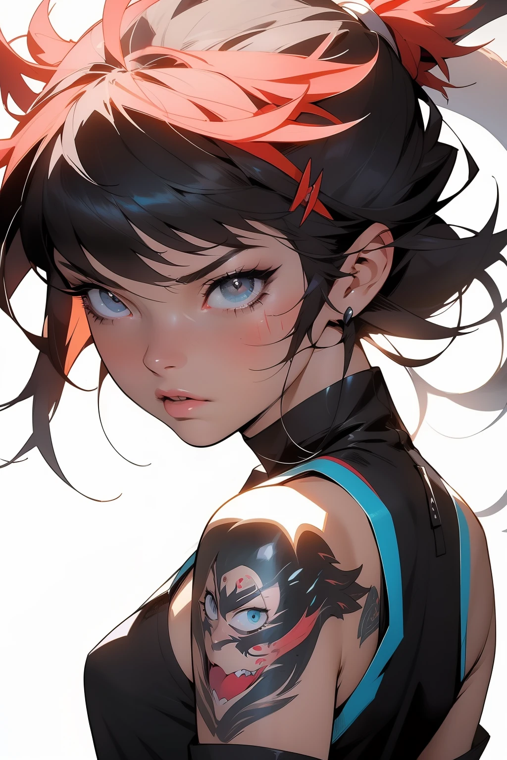 :: ryuko hikari comix style ::2.9 style ::2.0 comix illustration style, digital illustration of beautiful female character in toh-yasu illustrator drawing style, anime style, body with futuristic drawings tribal tattoo style in dragon shape, serious face and ultra detailed art, graffiti style destroyed city scenery with camera focus, (beautiful and clear background:  1.2),,((sofía vergara beautiful woman)), (detailed eyes and detailed face: 1.3), (t-shirt or dress: 1.3), (beautiful and clear background: 1.2), (extremely detailed, ultra-detailed, best shadow:1.1), bare shoulders, flowers and petals, , (white background: 0.5), (illustration:1.1), (extremely thin and beautiful girl:1.1), (perfect details:1.1), ultra detailed correct hands with 5 fingers