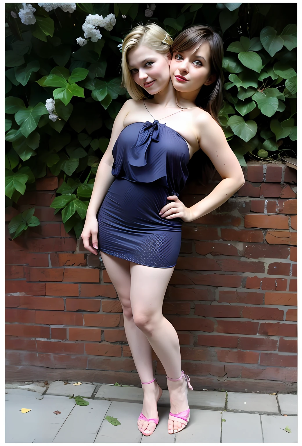 2heads, mom and daughter, (1head:1.5 child), (1head:1.5 young adult) (one torso:1.5), Irish, white girls, age difference, (two heads on one body:1.4), (first head uncomfortable:1.5), (second head unhappy:1.5) conjoined twins, heads side by side, one torso, young, realistic faces, lifelike faces, uncomfortable, barefoot