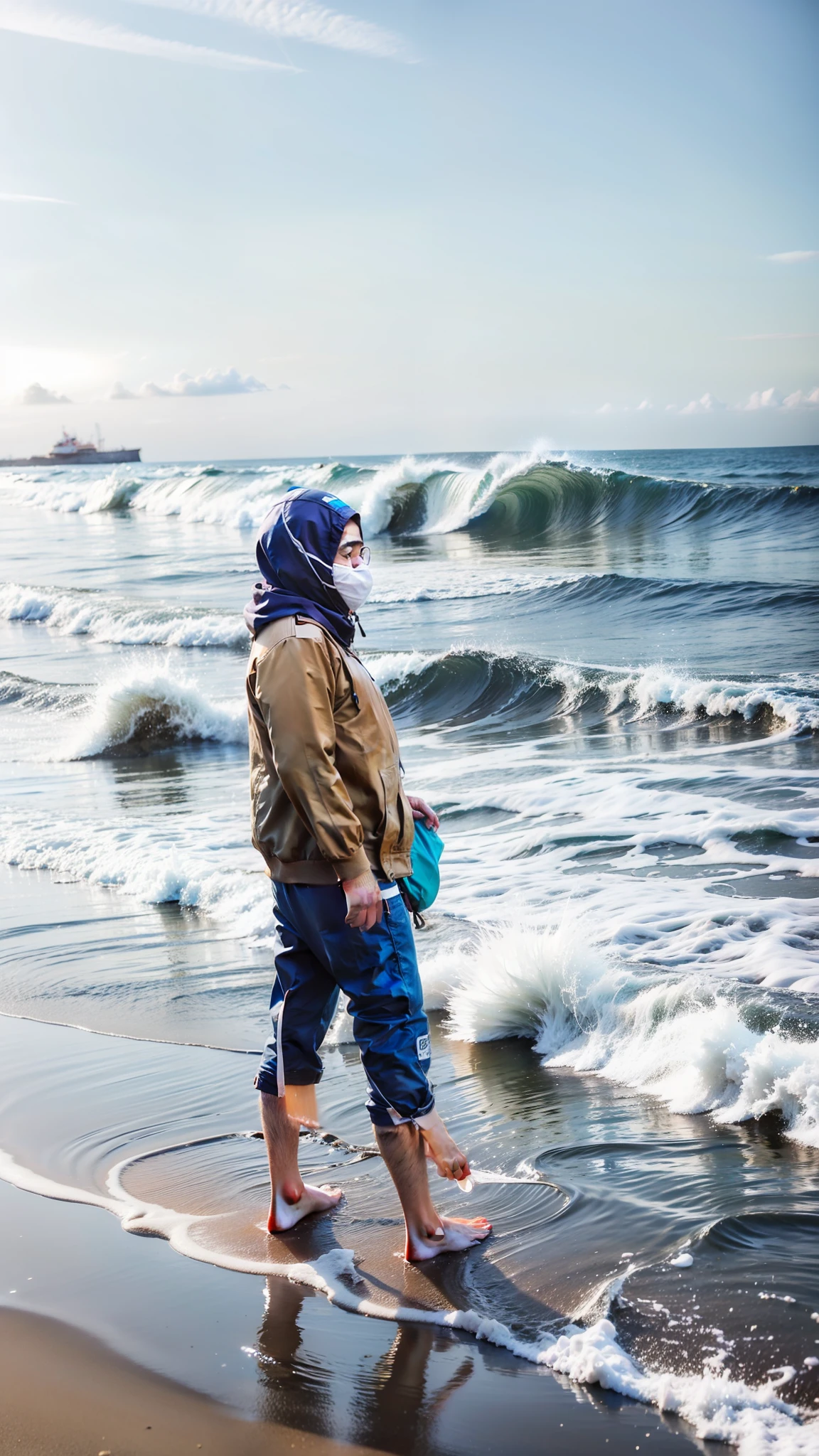 Beach, blue water, evening, big waves, u sighting