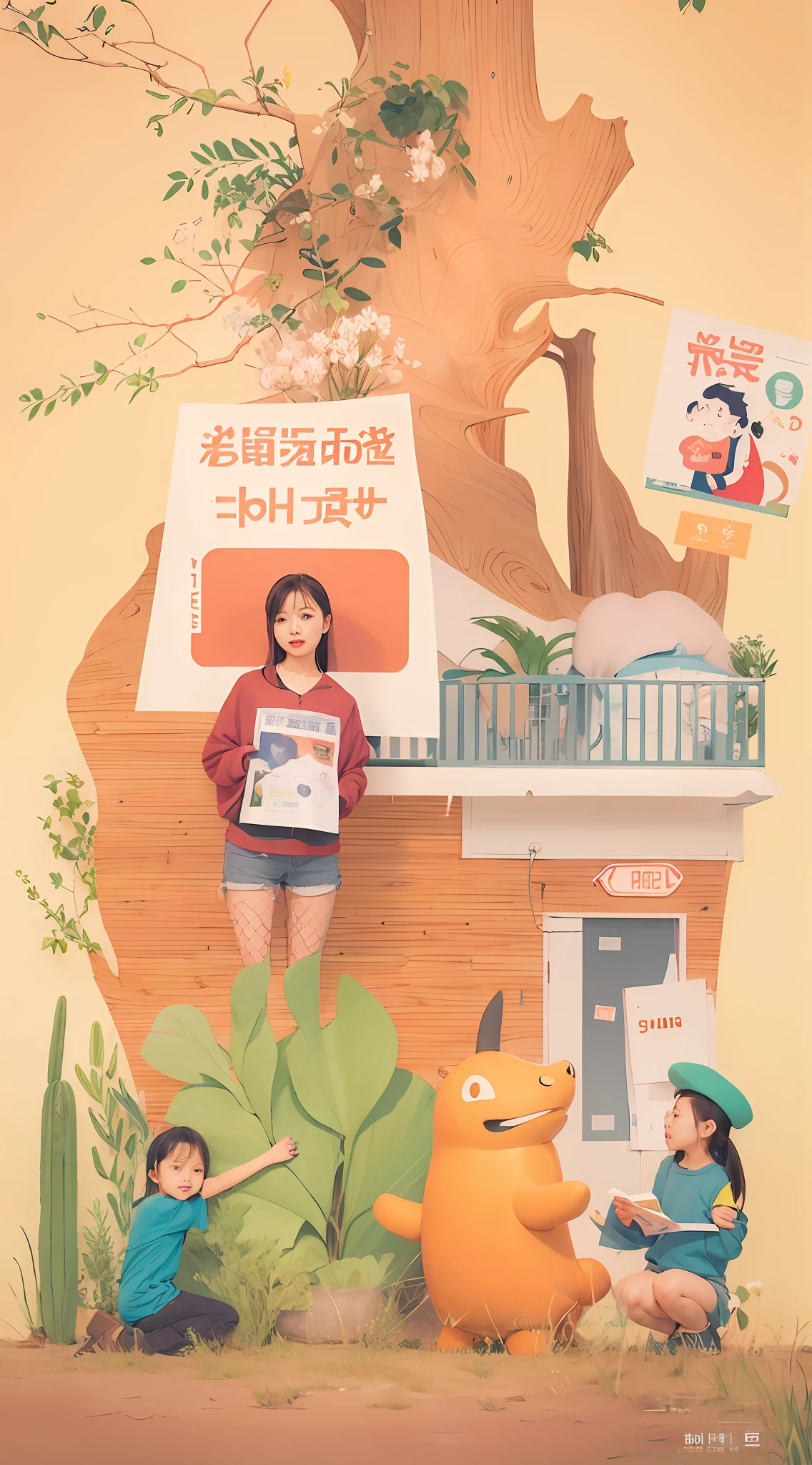 there are many people standing around a poster with a green light, poster illustration, 8 h, cover illustration, y 2 k, y2k, a poster, 6k, 6 k, help me, by Ye Xin, by Leng Mei, by Xia Chang, illustrated poster, by Yang J, 5 e