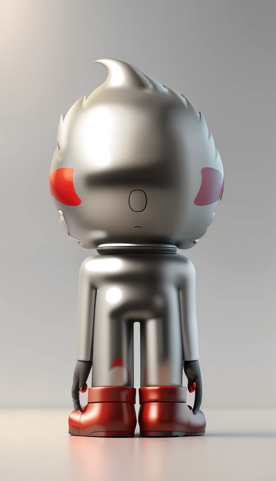Cartoon monkey with silver hair and red shoes, Alumin, Metallic, 3d model of Japanese mascot, Toonix character, giant chrome man, full body mascot, humanoid monkey fantasy race, monkey, gray anthropomorphism, vinyl toy statue, Japanese mascot, high detail iconic character, shiny metal, Cheburashka three-view front side back