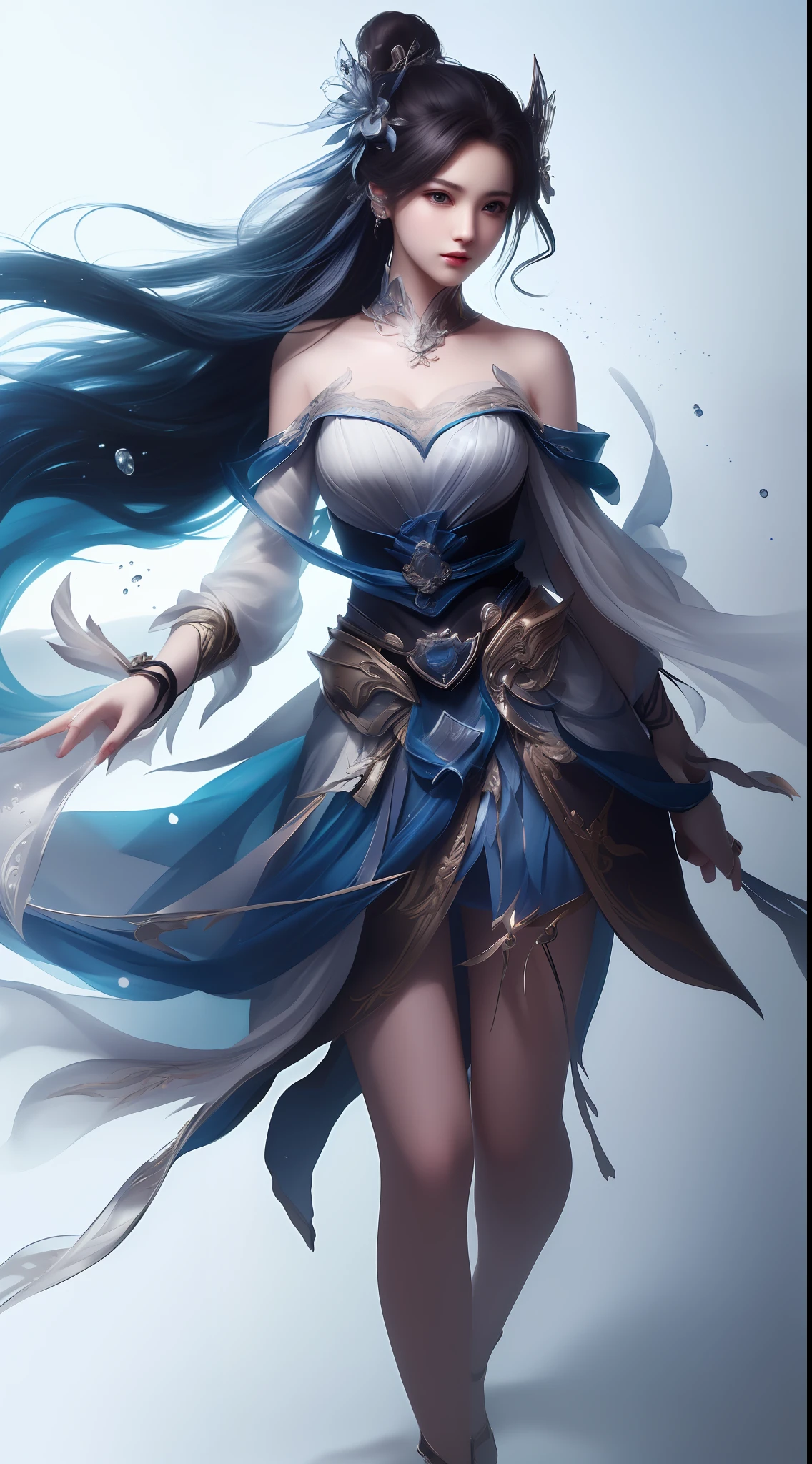 (8k, RAW Photos: 1.2), Best Quality, Illustration, Beautiful Painting, 1 Woman, Beautiful Face, Delicate Skin, Gorgeous Bun, Hair Accessories, Hanfu, Full Body, High Detail, Accent, Color Ink Painting, Splash Color, (((colorful)), lycoris, Sketch, Denoising, Splashing ink, Dramatic, Cinematic, White background, Super High Resolution, Best Shadow, RAW, (HDR) (wallpaper) (Cinematic lighting) (sharp focus), Masterpiece, (Very detailed CG unified 8k wallpaper)