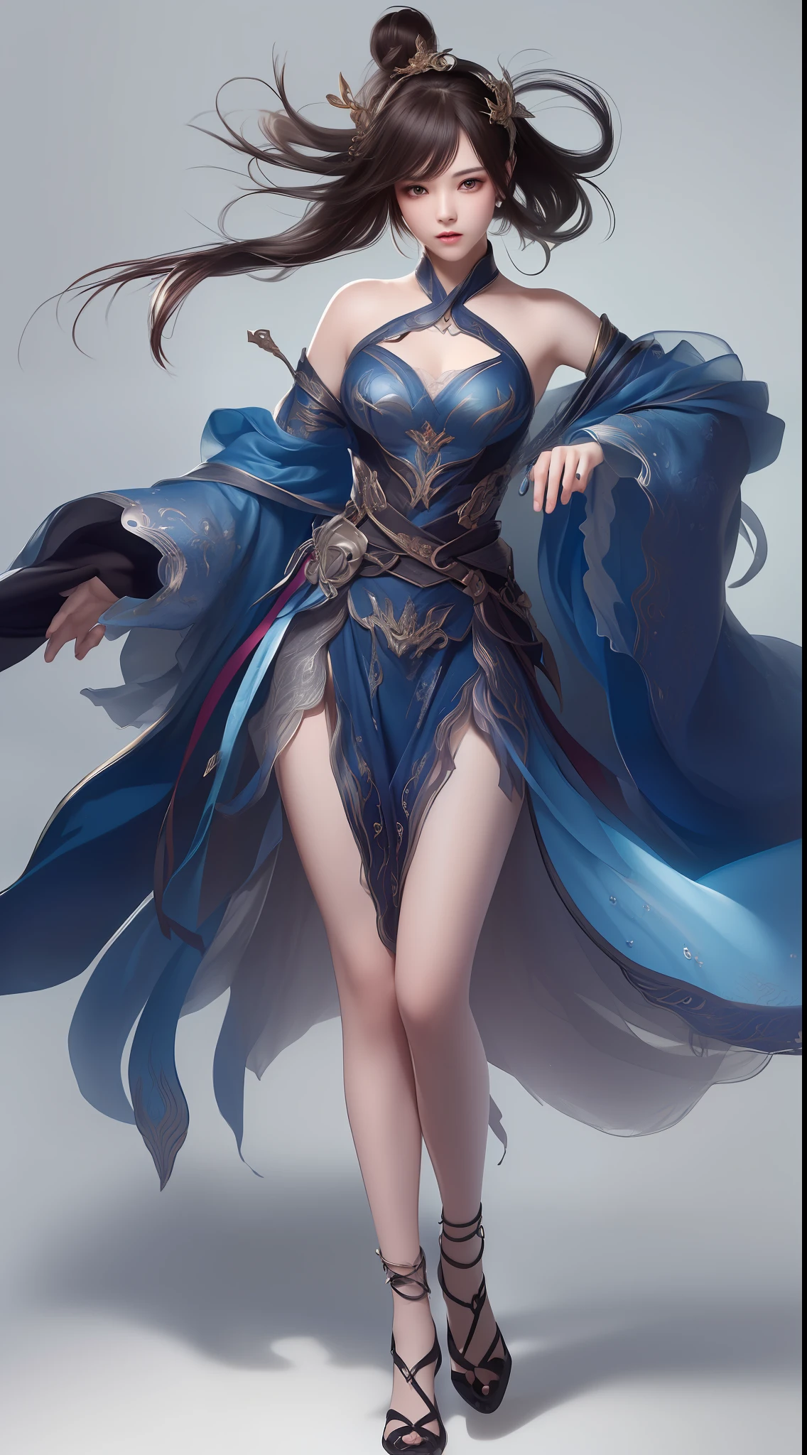 (8k, RAW Photos: 1.2), Best Quality, Illustration, Beautiful Painting, 1 Woman, Beautiful Face, Delicate Skin, Gorgeous Bun, Hair Accessories, Hanfu, Full Body, High Detail, Accent, Color Ink Painting, Splash Color, ((((colorful))), lycoris, sketch, denoising, ink splash, dramatic, cinematic, particle effects, fairy style, white background, super high resolution, best shadow, RAW, (HDR) (wallpaper) (cinematic lighting) (sharp focus), masterpiece, (Very detailed CG unified 8k wallpaper)