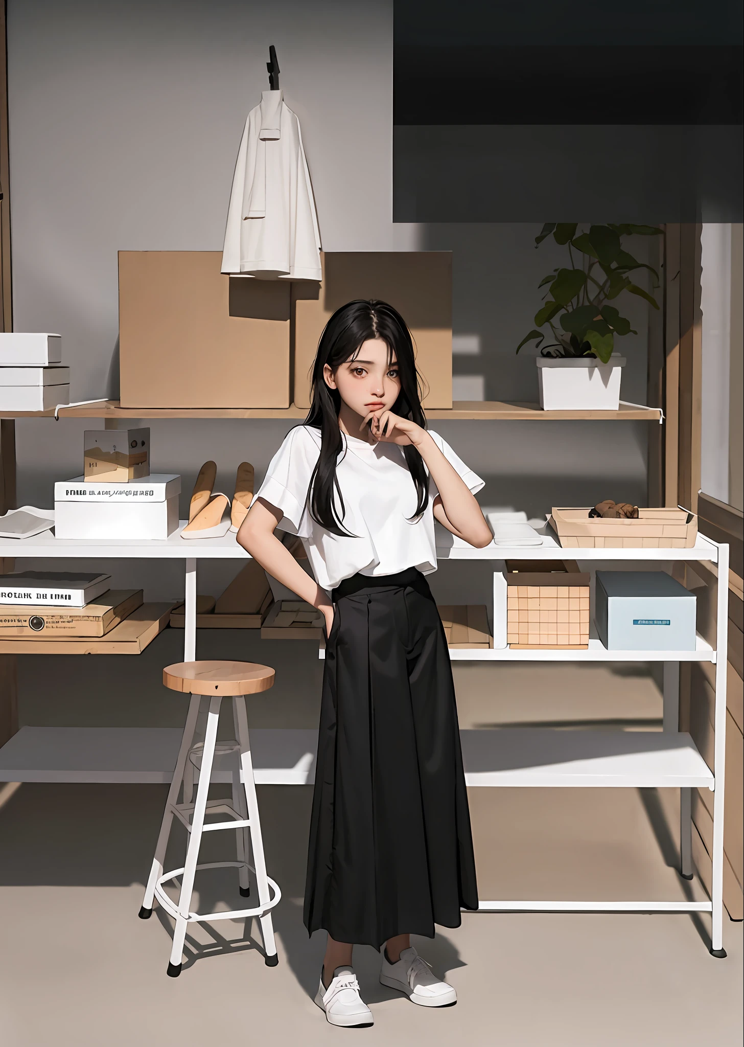 masterpiece, best quality, (dark photo:1.3), photorealistic, 1girl, flat bangs, stunning innocent symmetry face, shirt, emotional, ulzzang, (PureErosFace_V1:0.7)