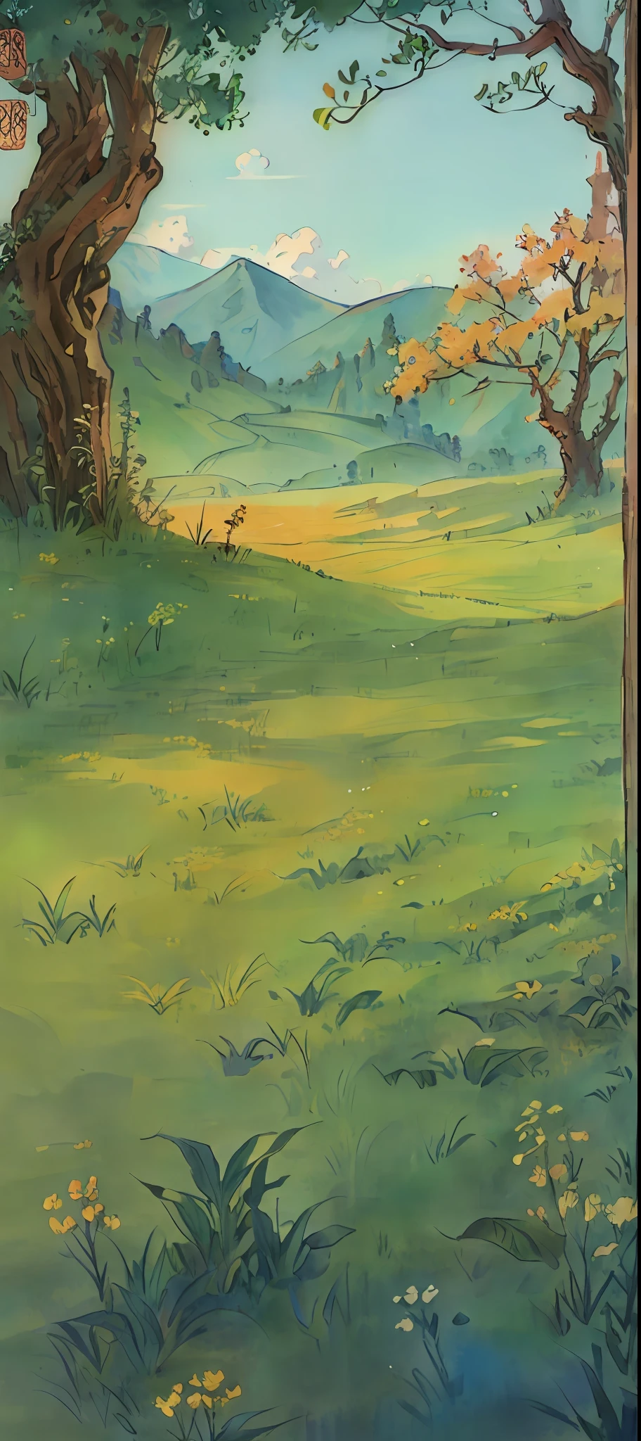 Woods meadow scene, Chinese style, ink style