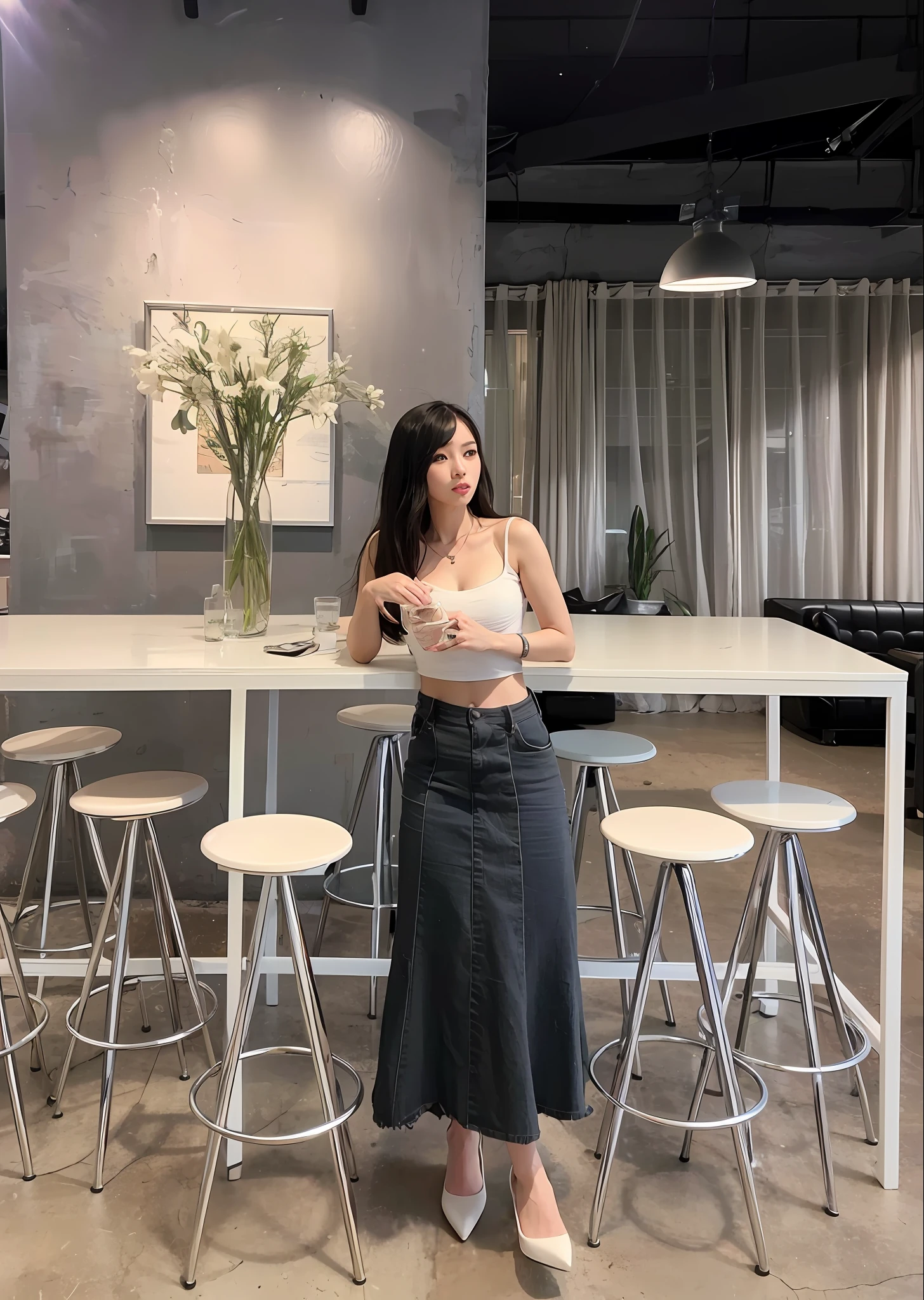 there is a woman sitting at a table with a vase of flowers, jisoo from blackpink, jisoo of blackpink, profile image, jinyoung shin, bae suzy, with backdrop of natural light, dilraba dilmurat, jossi of blackpink, sitting on a table, sitting in a cafe, profile pic, cindy avelino, gemma chen, sun yunjoo