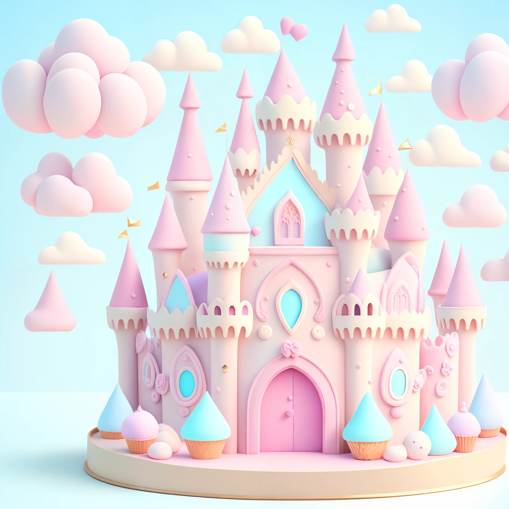 Pastel cartoon style castle, gorgeous castle, chocolate, candy, ice cream roof