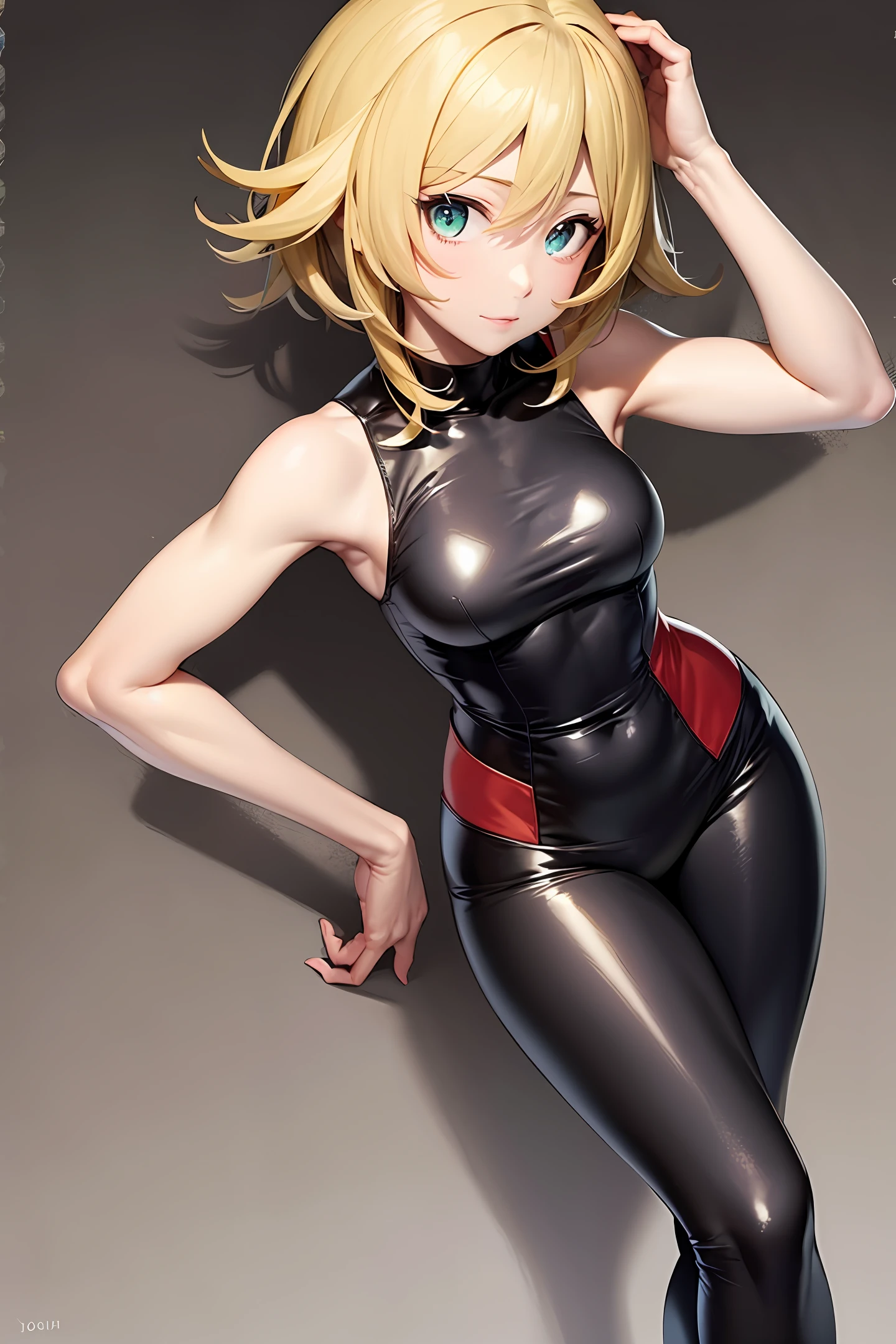 2D,realistic,Tanya Von Degurechaff,Youjo Senki,bunnysuit,Tanya the evil,short hair,blonde hair looking at viewer,hand on waist