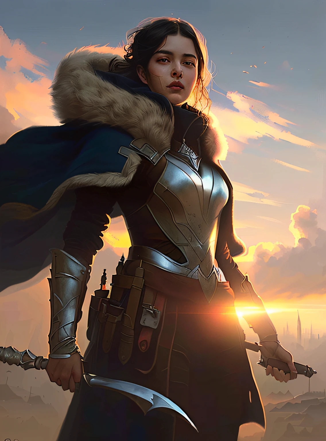modelshoot style, (extremely detailed CG unity 8k wallpaper), full shot body photo of the most beautiful artwork in the world, cloak armor, professional majestic oil painting by Ed Blinkey, Atey Ghailan, Studio Ghibli, by Jeremy Mann, Greg Manchess, Antonio Moro, trending on ArtStation, trending on CGSociety, Intricate, High Detail, Sharp focus, dramatic, photorealistic painting art by midjourney and greg rutkowski