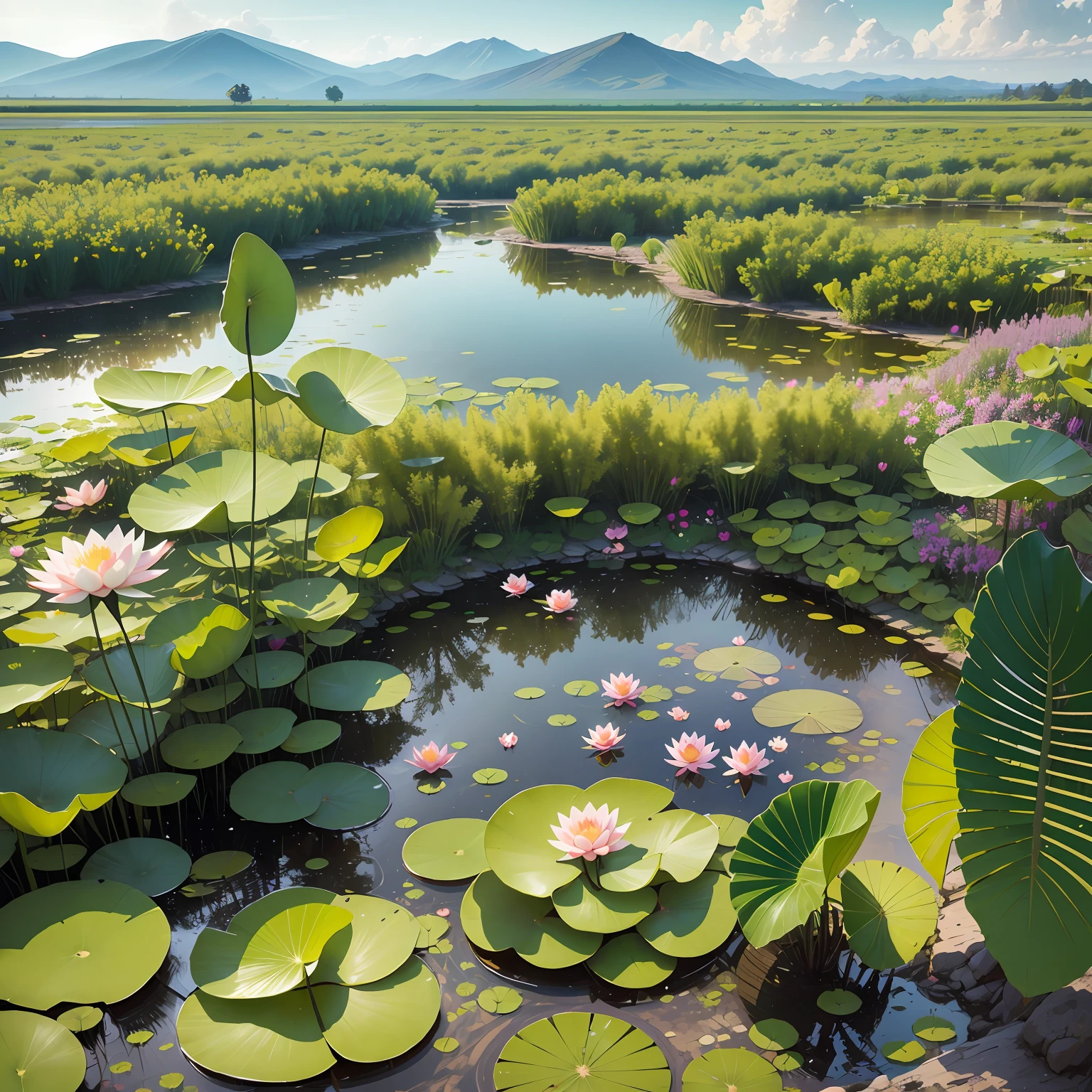 Summer lotus flowers and summer days with dragonflies --auto