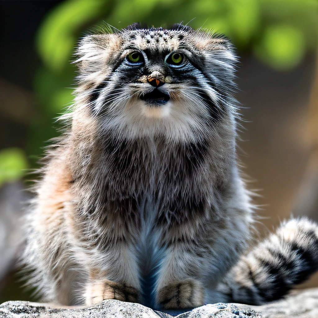 Masterpiece, best quality, manul, manulcat, pallascat, (kitten: 1.1), ferocious, backlit, dark background