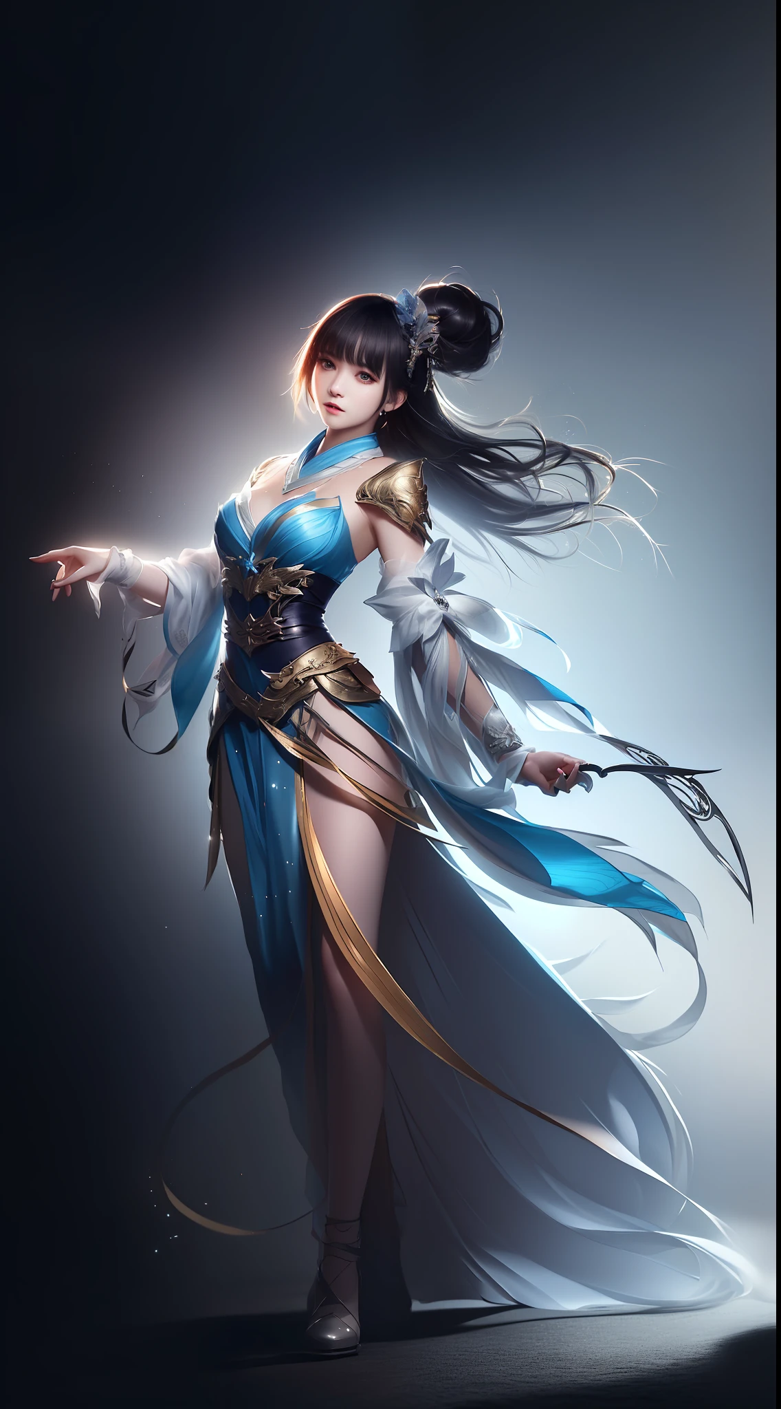 (8k, RAW Photos: 1.2), Best Quality, Illustration, Beautiful Painting, 1 Woman, Beautiful Face, Delicate Skin, Gorgeous Bun, Hair Accessories, Hanfu, Full Body, High Detail, Accent, Color Ink Painting, Splash Color, ((((colorful))), lycoris, sketch, denoising, ink splash, dramatic, cinematic, particle effects, fairy style, white background, super high resolution, best shadow, RAW, (HDR) (wallpaper) (cinematic lighting) (sharp focus), masterpiece, (Very detailed CG unified 8k wallpaper)