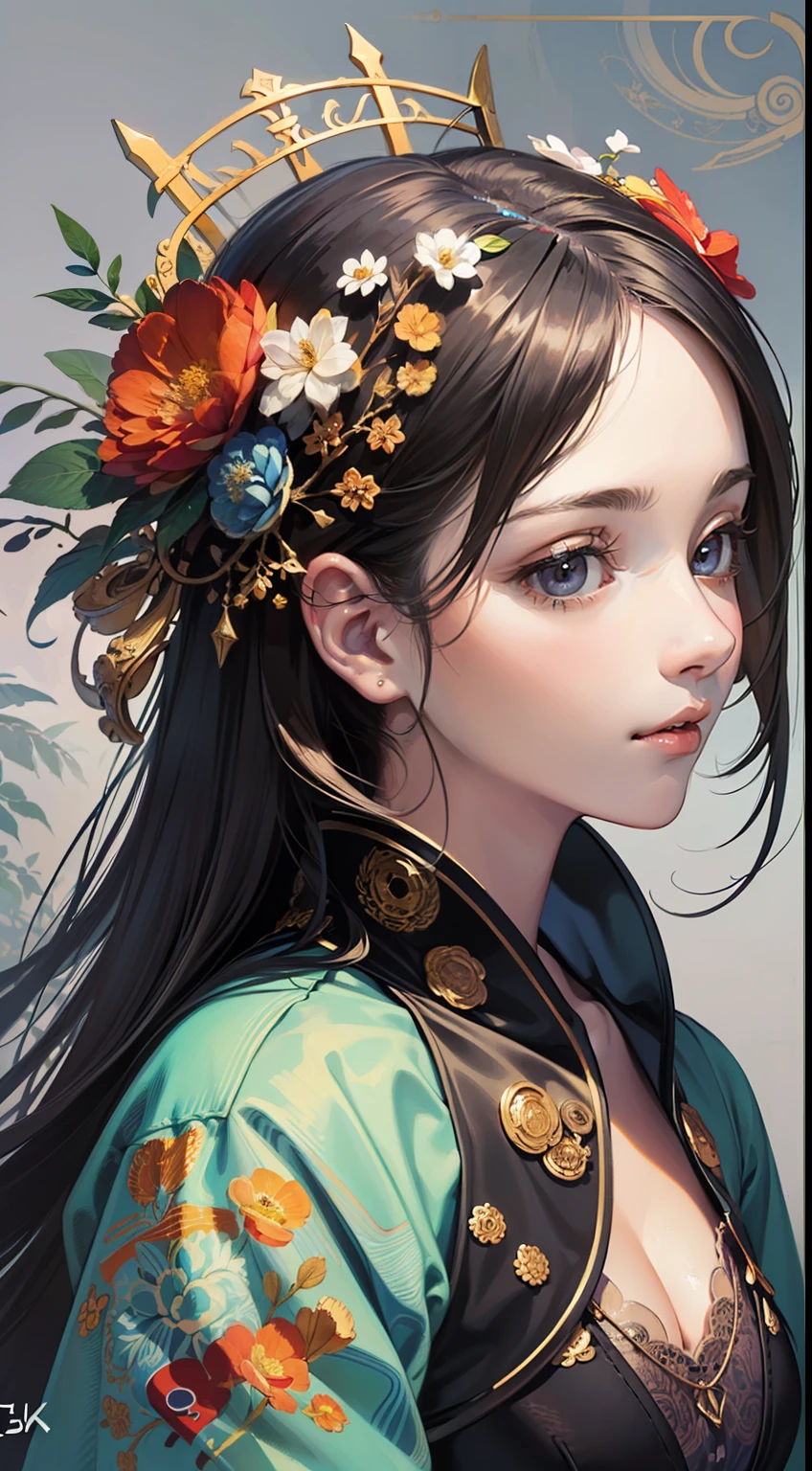 (((masterpiece, best quality, illustration, extremely detailed, 8k, 4k, 2k))),
menera style,by Ernst Haeckel,exquisite illustration of a girl wearing flowers,