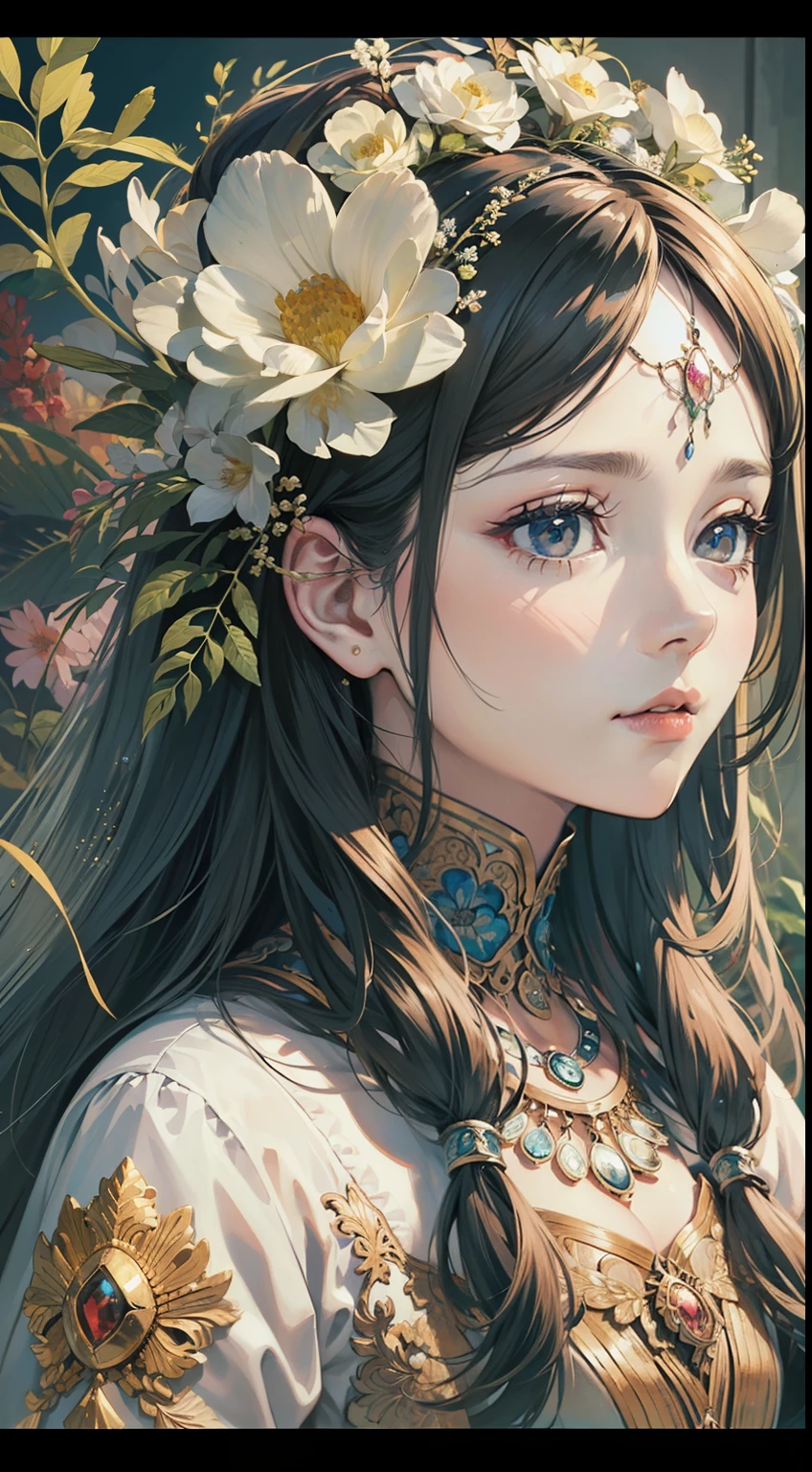 (((masterpiece, best quality, illustration, extremely detailed, 8k, 4k, 2k))),
menera style,by Ernst Haeckel,exquisite illustration of a girl wearing flowers,