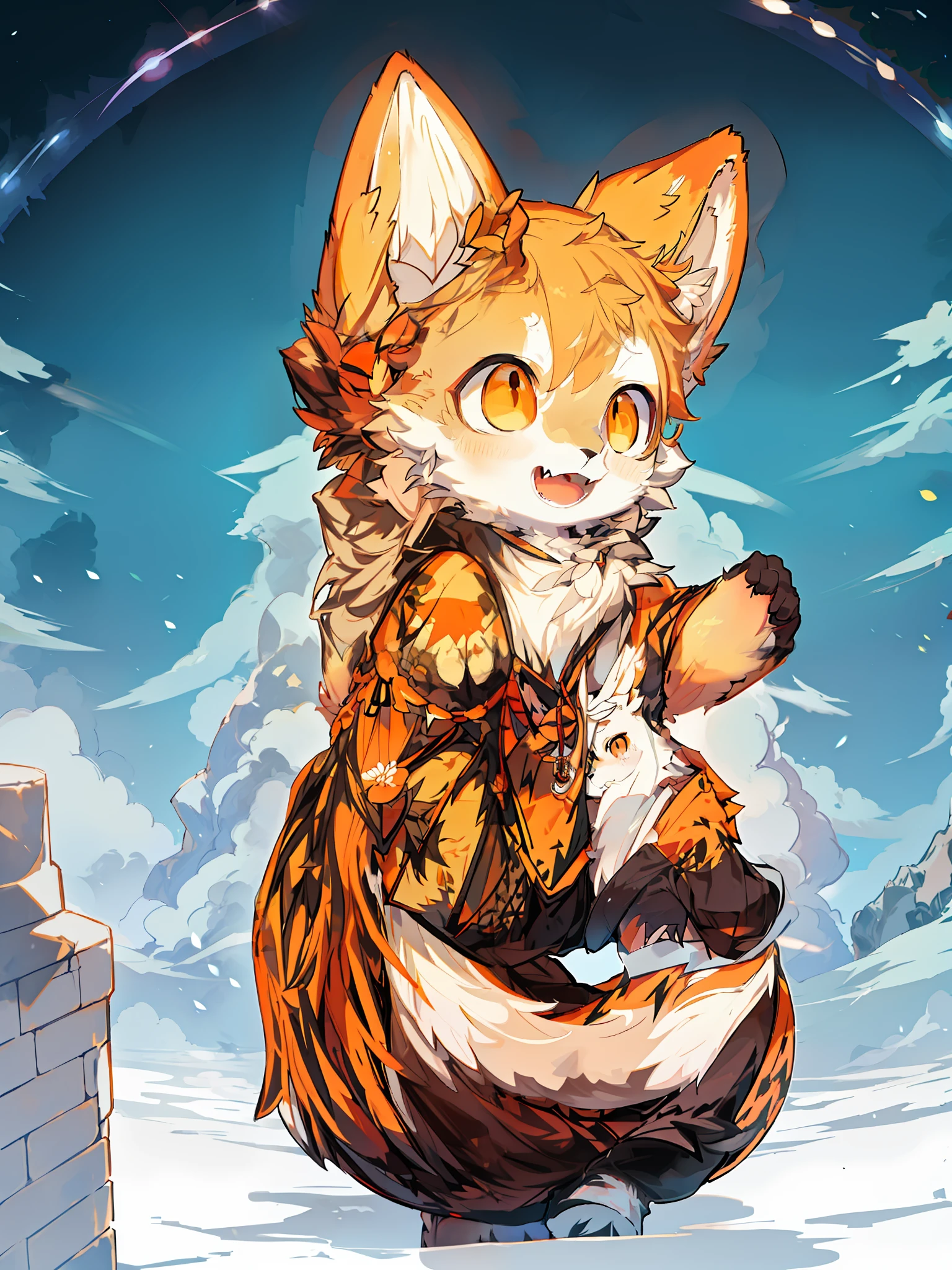 An orange and white fox, furry character, female, no clothes, cute, feminine, HD detail, silhouette, Tyndall effect, masterpiece, master level