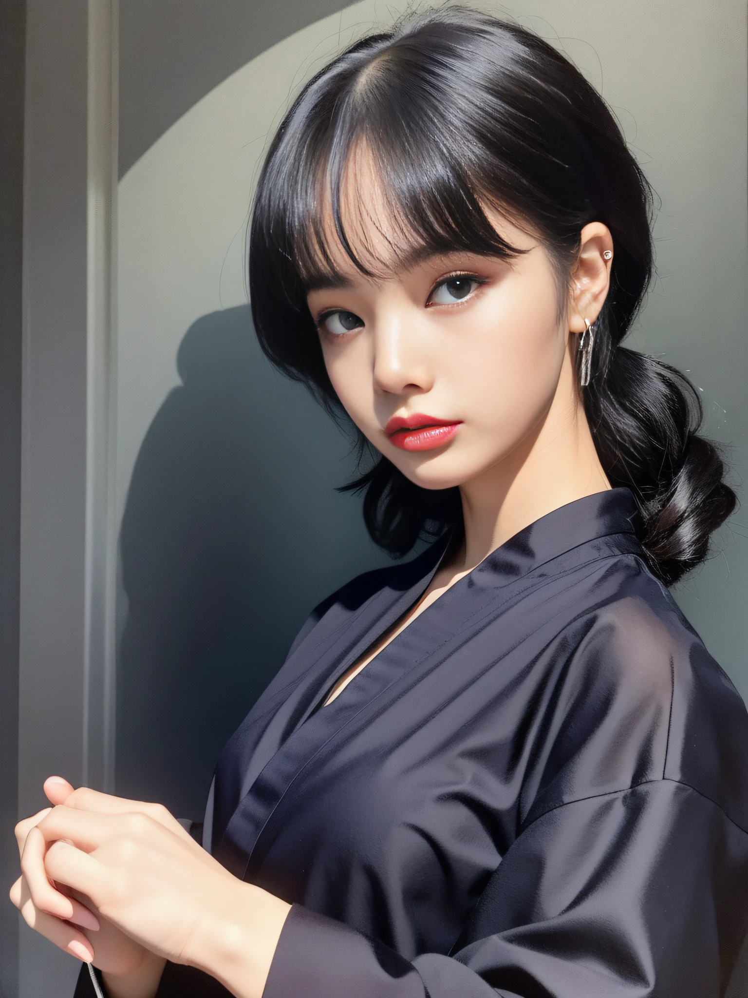 Jennie face shape, a woman in a black dress, complex hakama, hakama kimono, Japanese clothing, 1 9 2 0 s, 1920s, 1 9 2 0 cloth style, wearing hakama, 1 9 1 0 s, 1910s, inspired by Akira Yamamoto