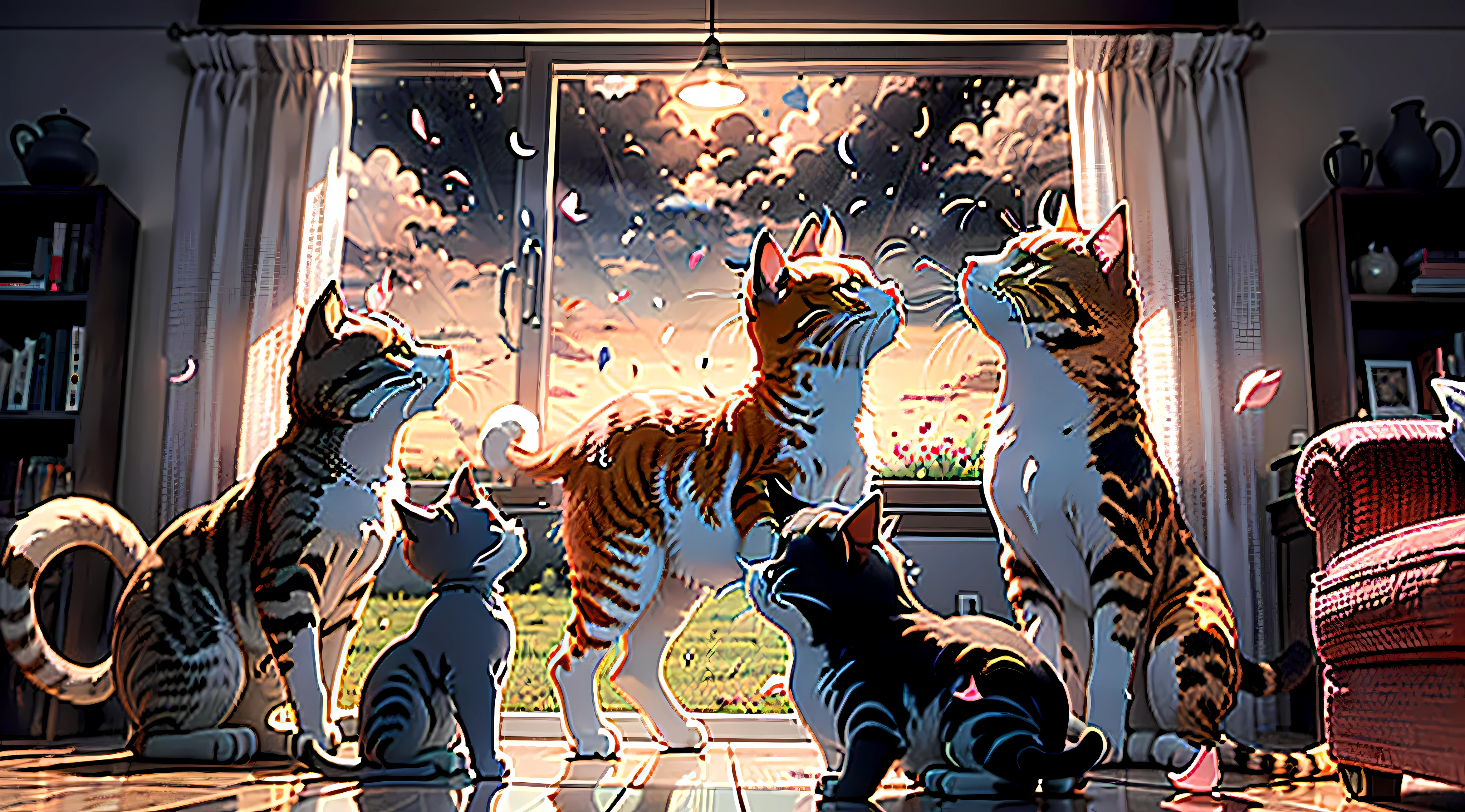 The cat's tail wags gently