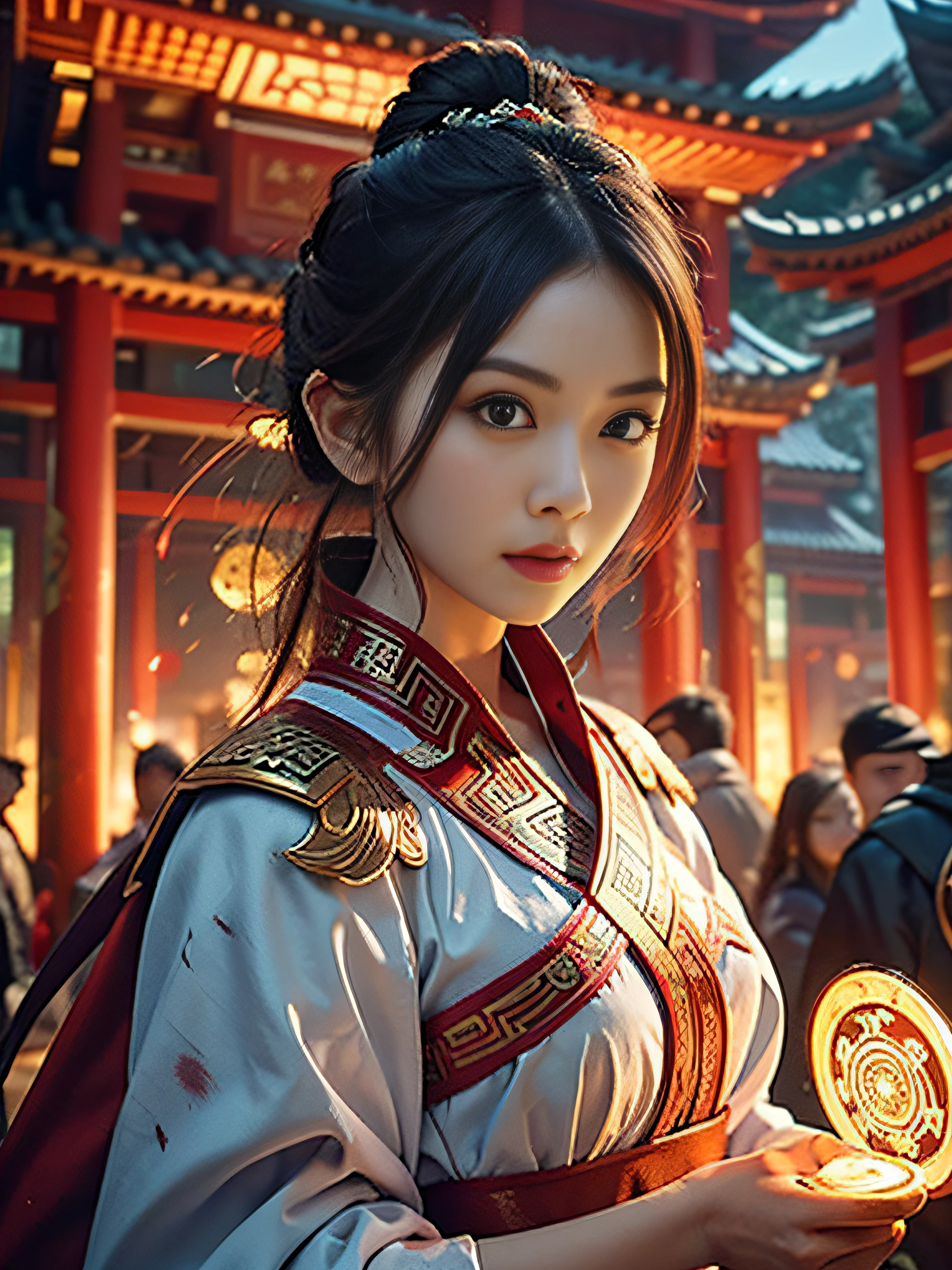 Best Quality, Masterpiece, Ultra High Resolution, (Realistic: 1.4), Xiuxian, Weapon, Detail Face,
1 girl, red clothes, solo, weapon, (magic circle: 1.2), Xiuxian, upper body, beautiful girl, half, East Asian architecture, sheath, construction,