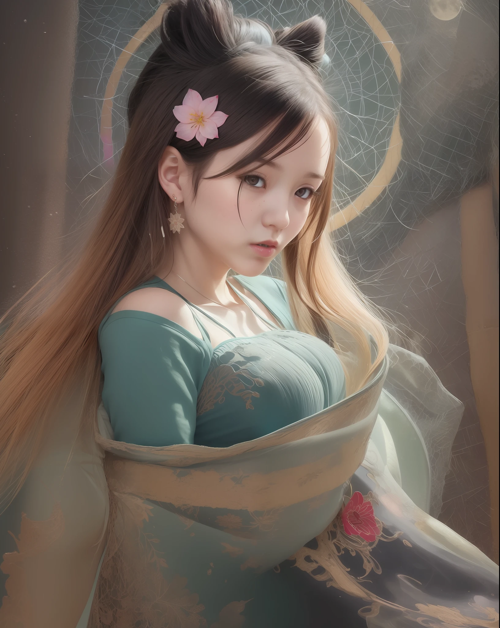 (8k, RAW photo:1.2),best quality, ultra high res,dramatic angle,(fluttered detailed color splashs), (illustration),(((1 girl))),(long hair),(rain:0.9),(hair ornament:1.4),there is an ancient palace beside the girl,chinese clothes,(focus on), color Ink wash painting,(color splashing),colorful splashing,(((colorful))),(sketch:0.8), Masterpiece,best quality, beautifully painted,highly detailed,(denoising:0.6),[splash ink],((ink refraction)), (beautiful detailed sky),moon,highly,detaild,(masterpiece, best quality, extremely detailed CG unity 8k wallpaper,masterpiece, best quality, ultra-detailed),(Lycoris radiata),