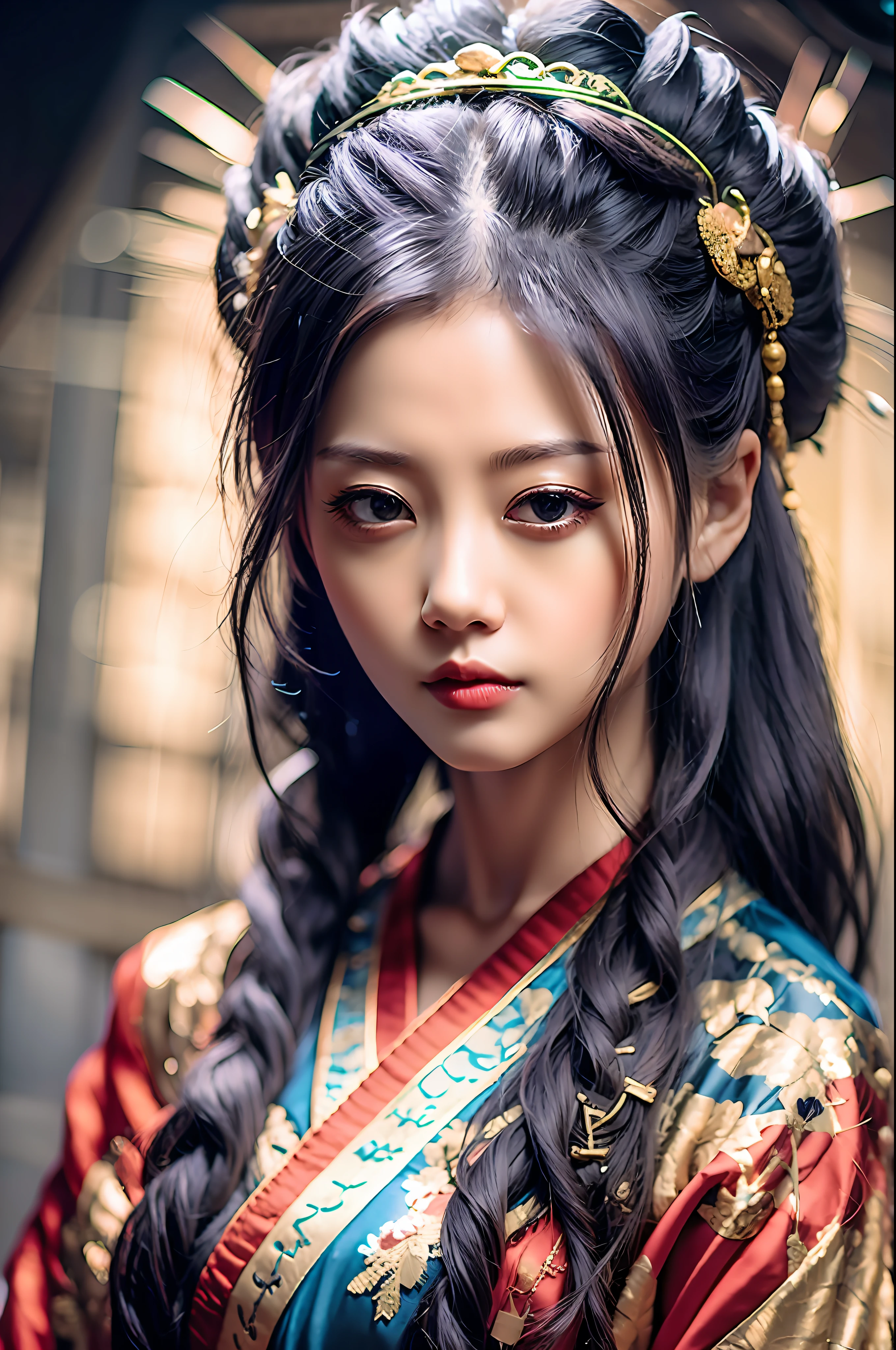 Best quality, masterpiece, high resolution, wuxia 1girl, Chinese purple-gold dress, super pretty face, super beautiful eyes, super beautiful hair,