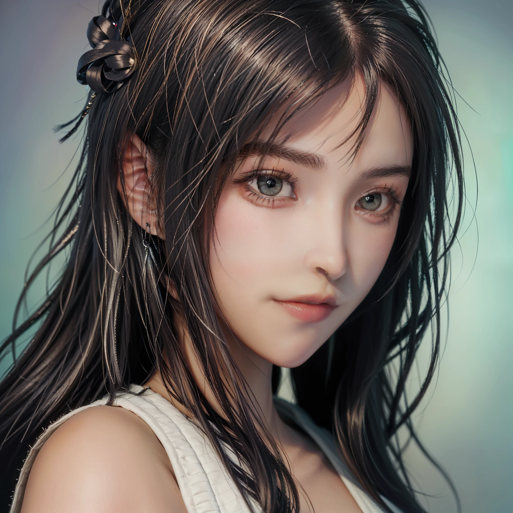 8K, Best Quality, Masterpiece, Ultra High Resolution, (F ealism: 1.4), Original Photo, (Realistic Skin Texture: 1.3) (Film Grain: 1.3), (Selfie Angle), 1 Girl, Beautiful Eyes an d Face Details, Masterpiece, Best Quality, Close-up, Up per Body, Looking at the Viewer
