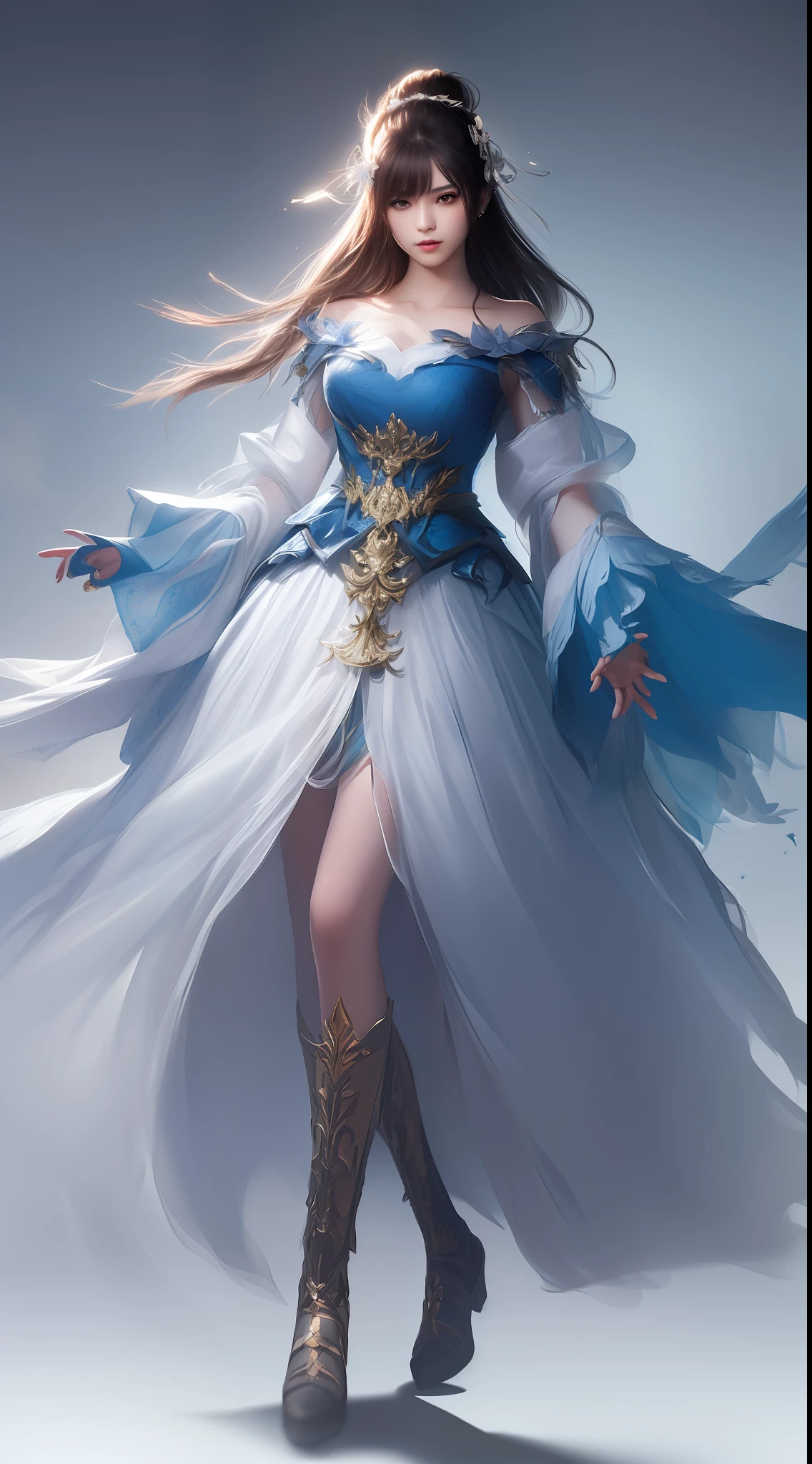 (8k, RAW Photos: 1.2), Best Quality, Illustration, Beautiful Painting, 1 Woman, Beautiful Face, Delicate Skin, Gorgeous Bun, Hair Accessories, Hanfu, Full Body, High Detail, Accent, Color Ink Painting, Splash Color, ((((colorful))), lycoris, sketch, denoising, ink splash, dramatic, cinematic, particle effects, fairy style, white background, super high resolution, best shadow, RAW, (HDR) (wallpaper) (cinematic lighting) (sharp focus), masterpiece, (Very detailed CG unified 8k wallpaper)