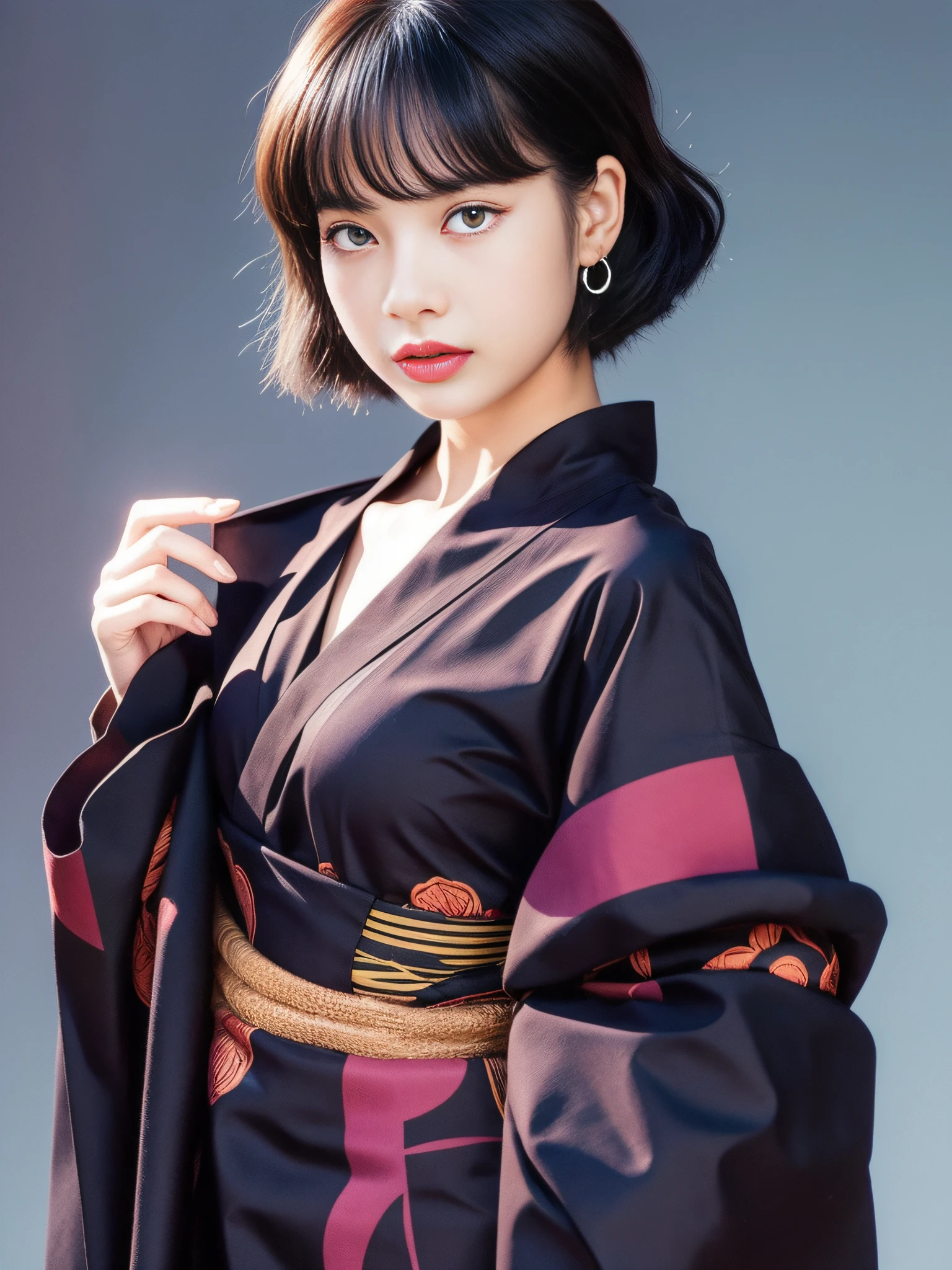 Jennie face shape, a woman in a black dress, complex hakama, hakama kimono, Japanese clothing, 1 9 2 0 s, 1920s, 1 9 2 0 cloth style, wearing hakama, 1 9 1 0 s, 1910s, inspired by Akira Yamamoto