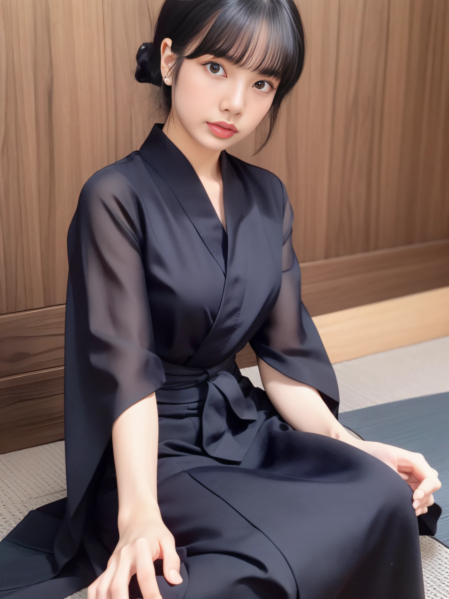 Jennie face shape, a woman in a black dress, complex hakama, hakama kimono, Japanese clothing, 1 9 2 0 s, 1920s, 1 9 2 0 cloth style, wearing hakama, 1 9 1 0 s, 19, inspired by Akira Yamamoto