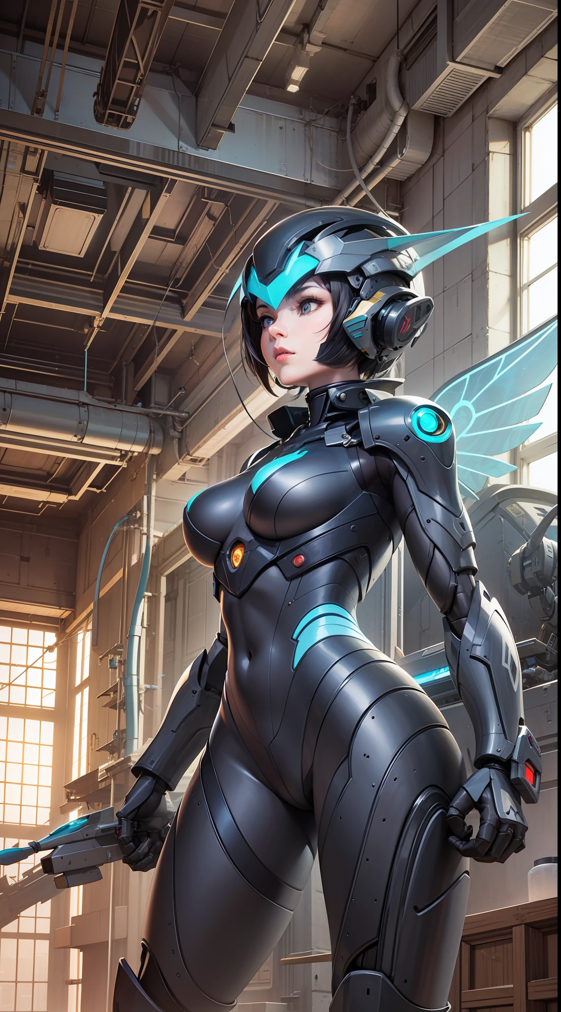Realistic,flying machine,mecha,cable,plane,solo,1 girl,a Mecha Wasp plane,piloted by 1 female pilot. The plane has a detailed mechanical structure,clear mechanical wings,glowing wings,glow,Blue flame,yellow and white mechs,The characters are all in the cockpit,high quality,realistic,high resolution,using Unreal Engine,3D rendering,Zbrush,science fiction,robots,flying in caves,and constantly exploring the zerg Secrets,ready to reveal the true colors of Zerg.