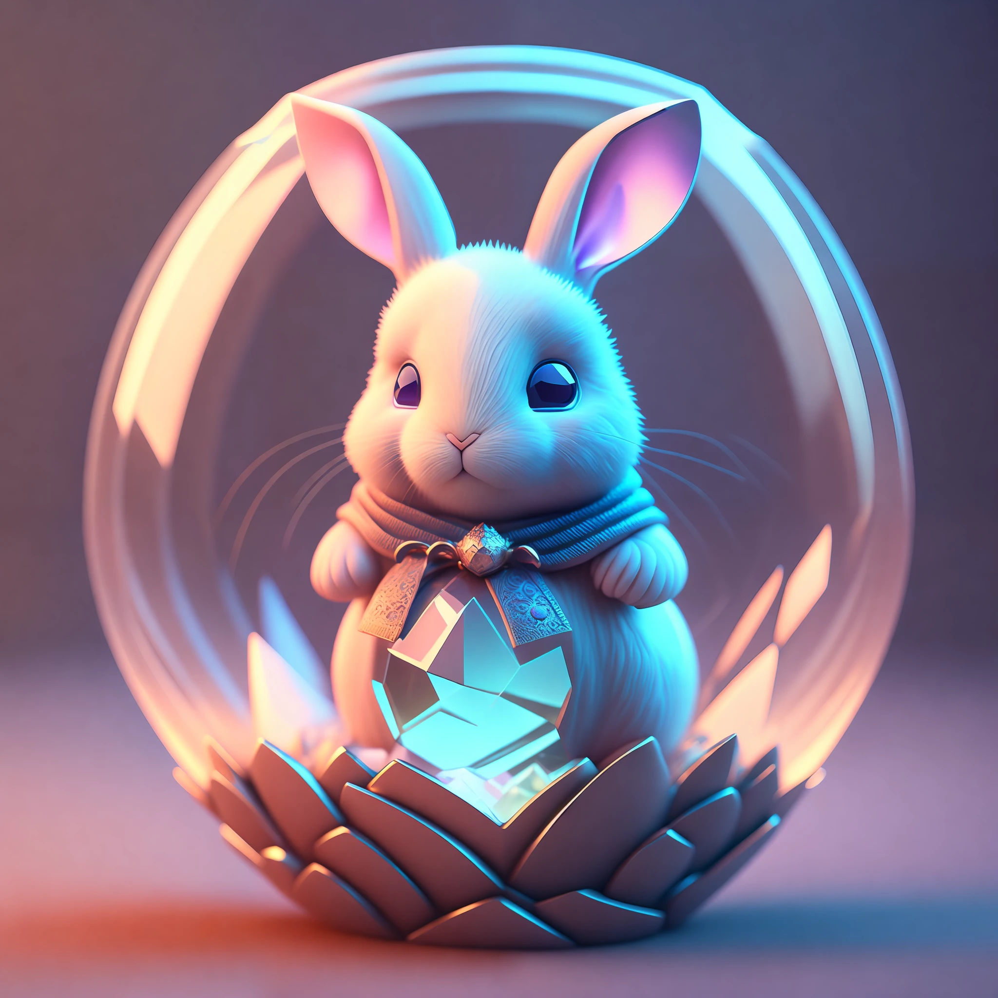 A cute little bunny made of a crystal ball with a highly detailed complex concept art trend with low-poly eyes ArtStation 8K
