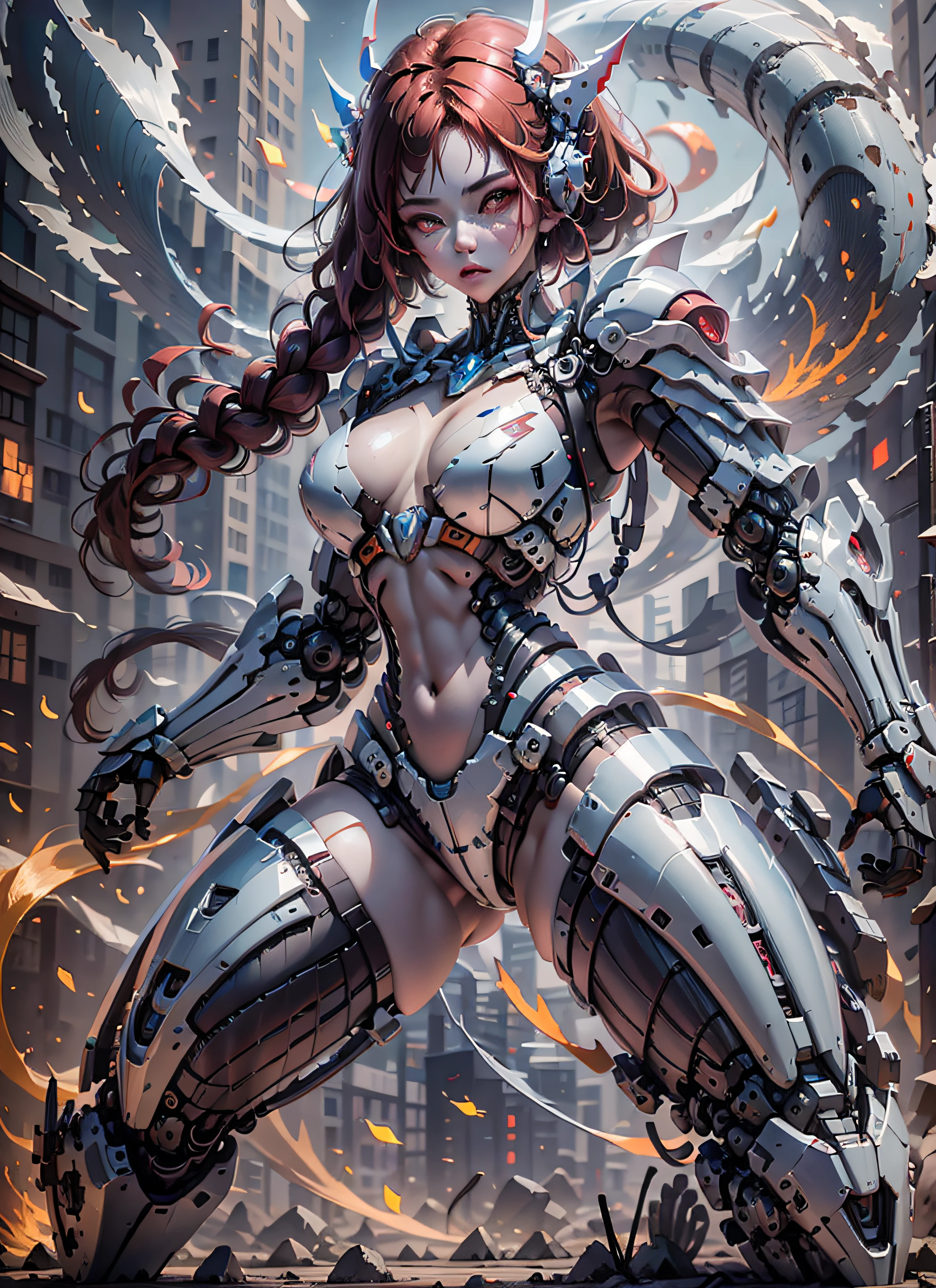 (Best Quality)), ((Masterpiece)), (Very Detailed: 1.3), 3D, Beautiful cyberpunk woman, predator cosplay, sci-fi technology, HDR (High Dynamic Range), ray tracing, nvidia RTX, super resolution, unreal 5, subsurface scattering, PBR texture, post-processing, anisotropic filtering, depth of field, maximum sharpness and sharpness, multi-layer texture, specular and albedo mapping, surface shading, accurate simulation of light-material interactions, perfect proportions, octane rendering, duotone lighting, low ISO, white balance, rule of thirds, wide aperture, 8K RAW, high efficiency subpixels, subpixel convolution, light particles, light scattering, Tyndall effect, very sexy bikini, full body, battle pose, red hair with braids, bats in the sky notuno, full moon,