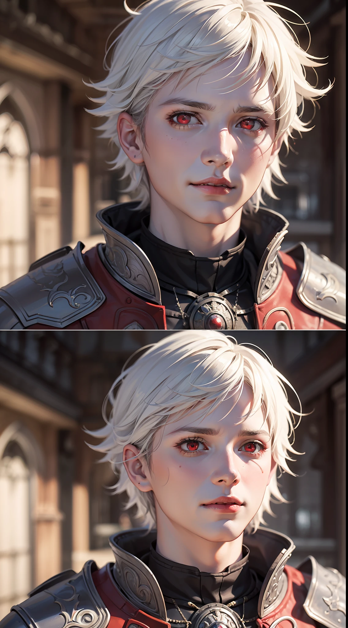 (8k, RAW photo, highest quality),(epic realistic:1.5),1boy,caucasian,white hair,smirk,((bright red eyes)),photorealistic,evil look,full armor,dark souls,intricate details,cinematic,dark studio,(hdr:1.5),detailed,muted colors,