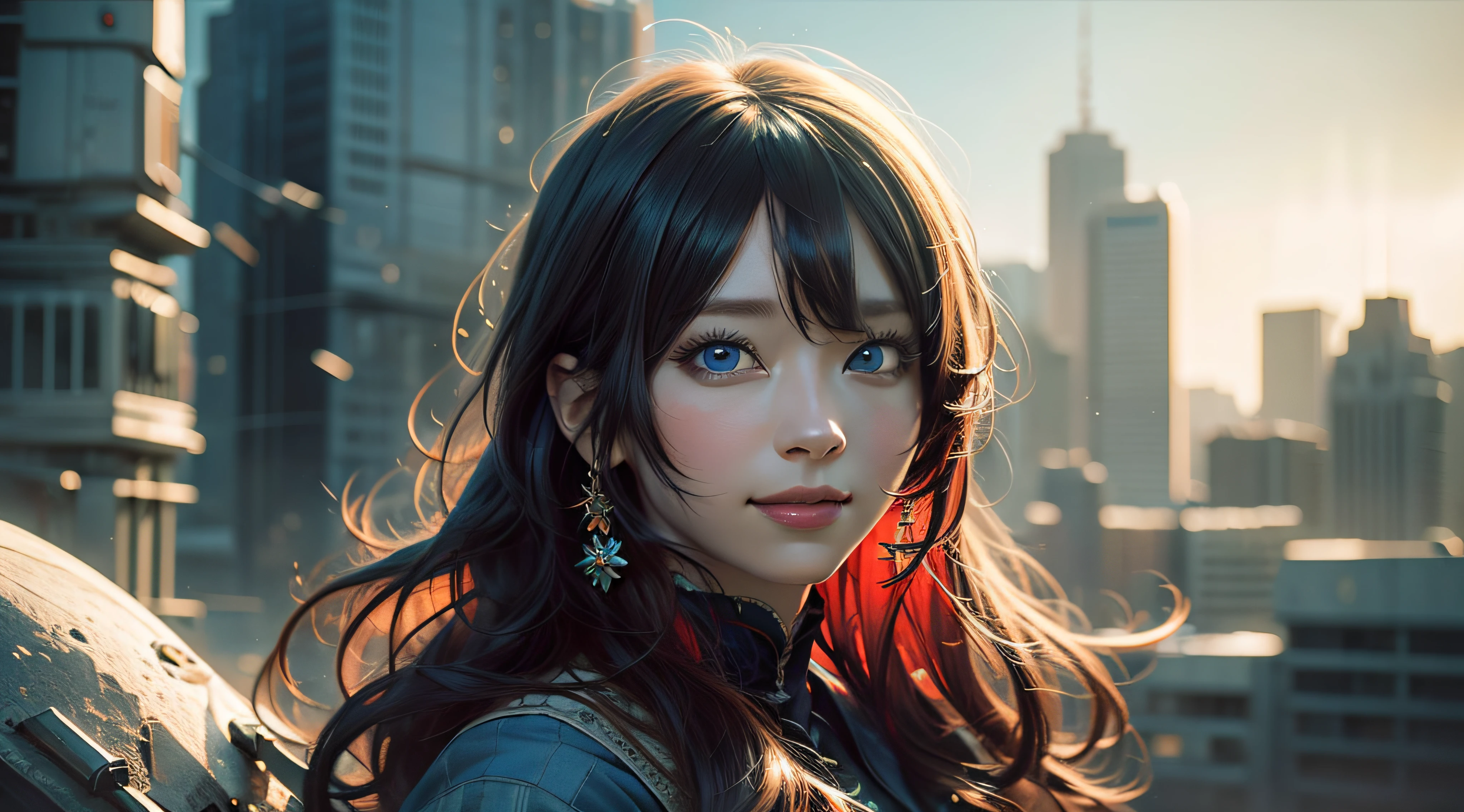 (8K, top quality, masterpiece: 1.2), (Realistic, Photorealistic, Photorealistic: 1.37), woman in blue dress with long hair, red hair, beautiful character painting, detailed digital anime art, Gwise style artwork, detailed portrait of anime girl, Rostran 8K, stunning character art, There are 2 photorealistic anime girl renderings. 5D CGI Anime Fantasy Artwork, Beautiful Digital Artwork, 8k High Quality Detail Art, Beautiful Anime Portrait, Smile, Blue Eyes, Blue Eyes