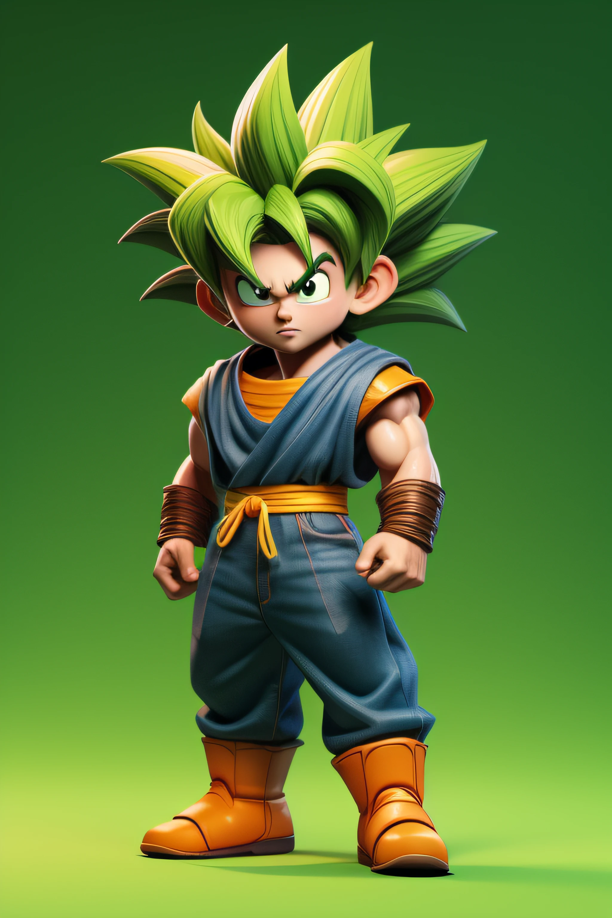 3dcharacter,supersongoku,(full body:1.2),simple background, masterpiece,best quality,(green gradient background:1.1)